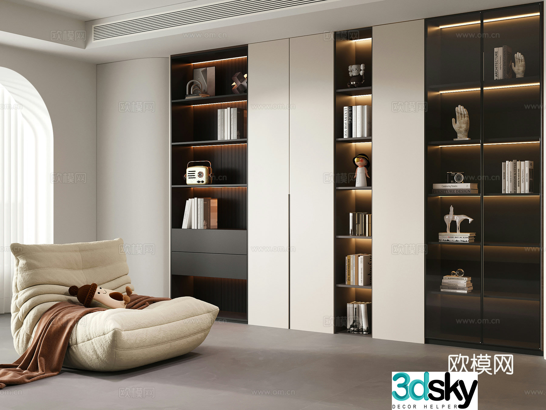 Modern study casual sofa book ornament 3D model
