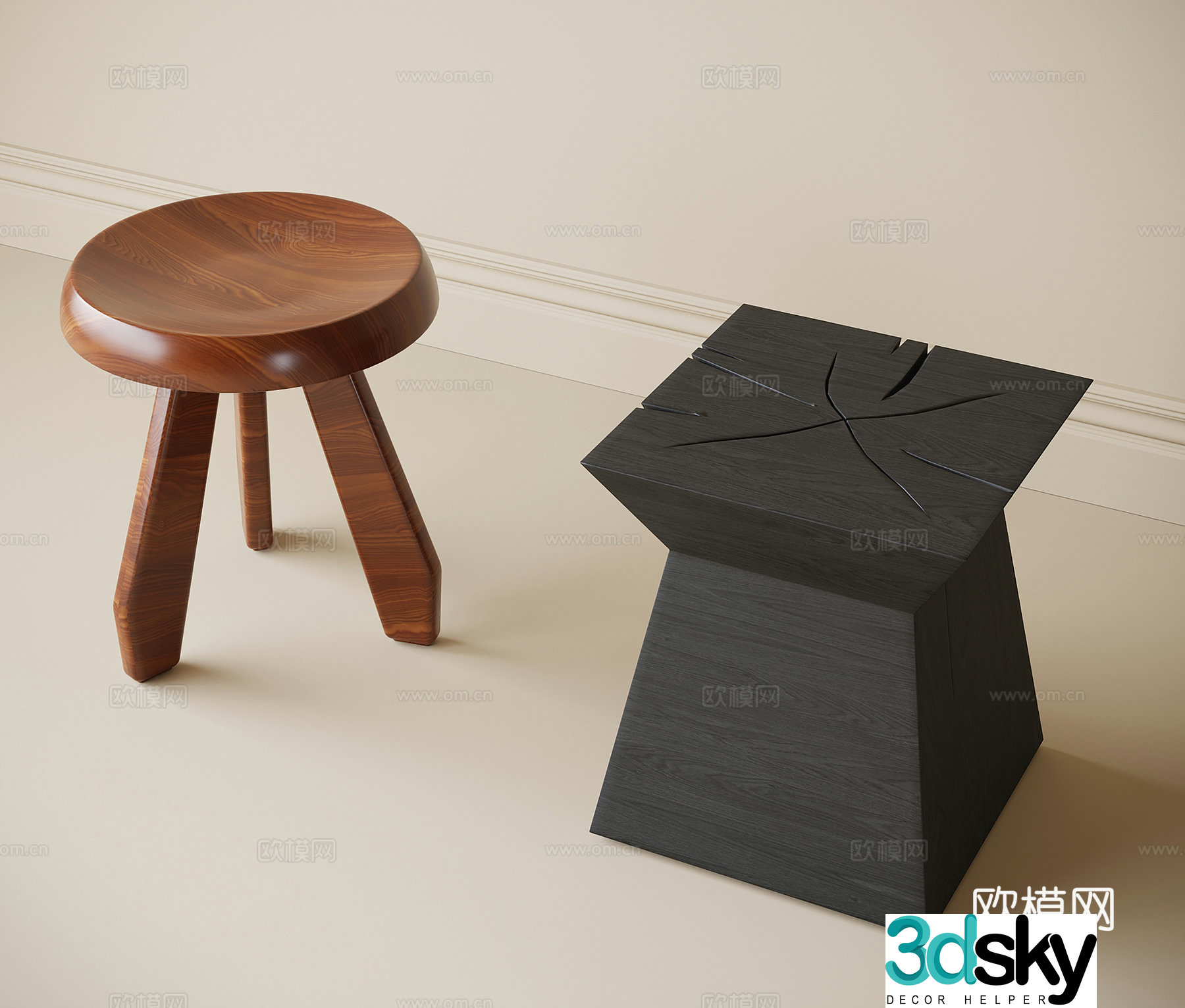 Modern stool wooden stool 3d model