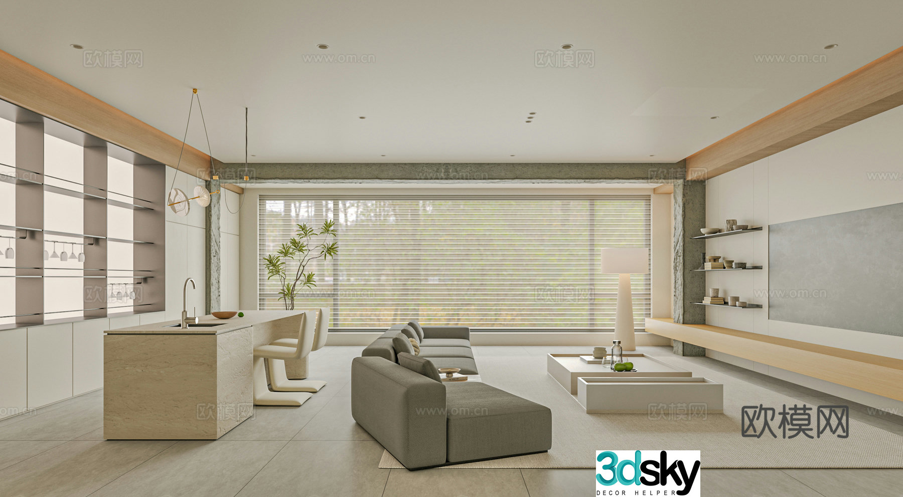 Modern living room sofa single chair coffee table 3d model