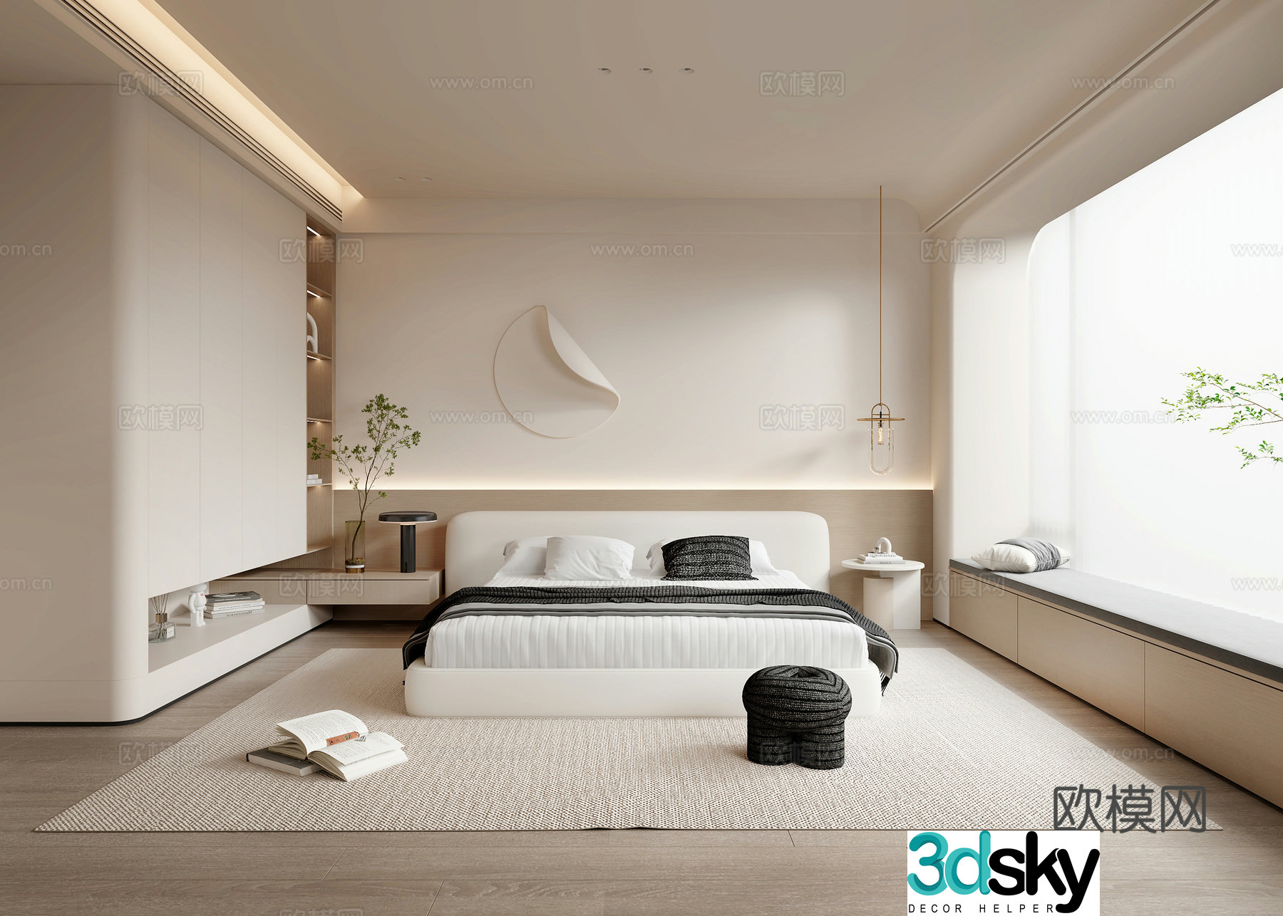 Modern creamy bedroom 3d model