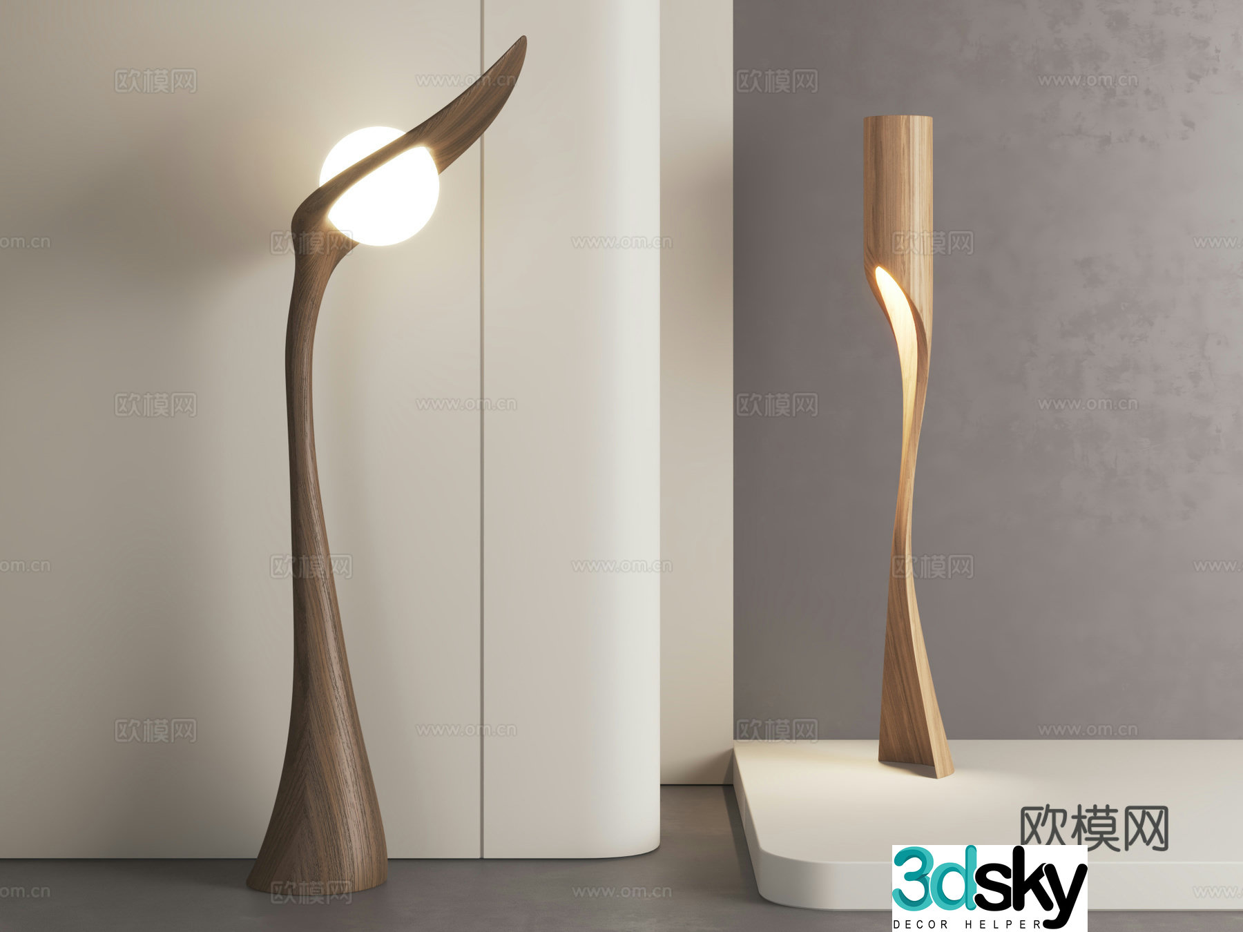 Wasabi wind floor lamp solid wood floor lamp retro floor lamp log floor lamp 3d model