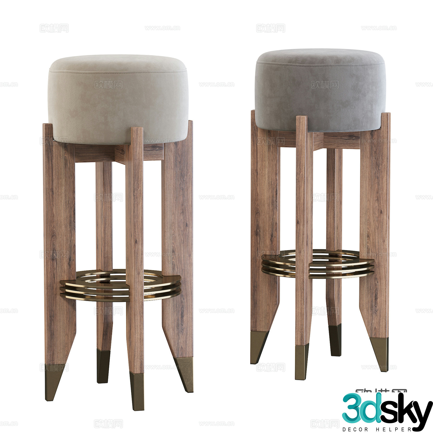 New Chinese style wall decoration bar stool 3D model