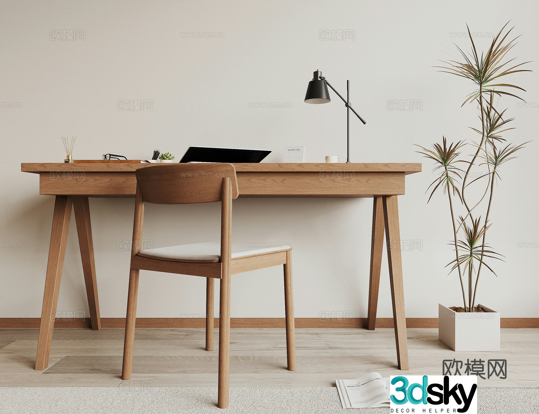 Modern desk and chair 3d model