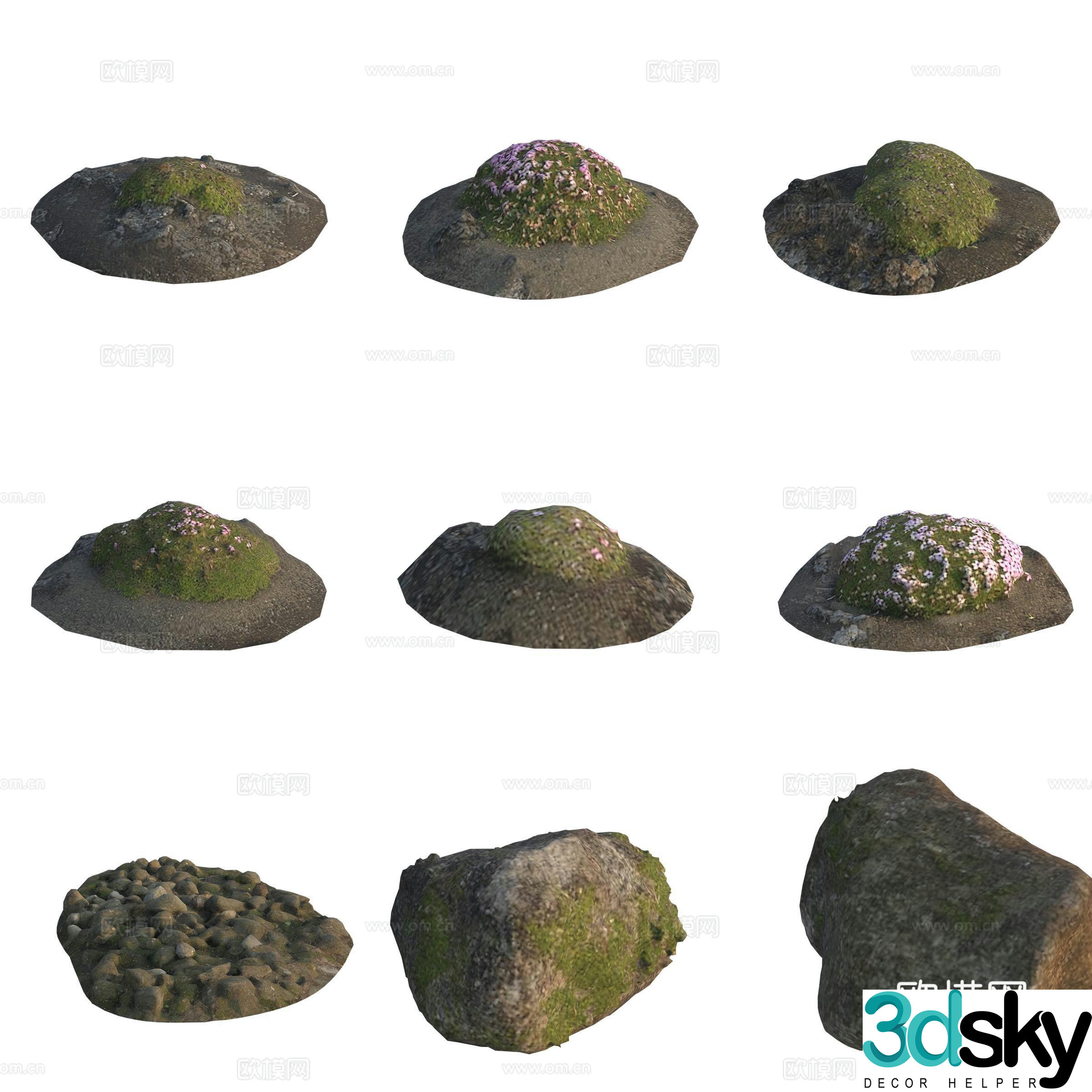 Moss Stone Boulder Rock 3D Model
