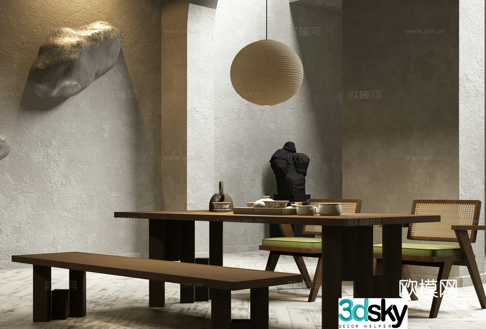 Modern Wasabi Wind Tea Table and Chair 3D Model