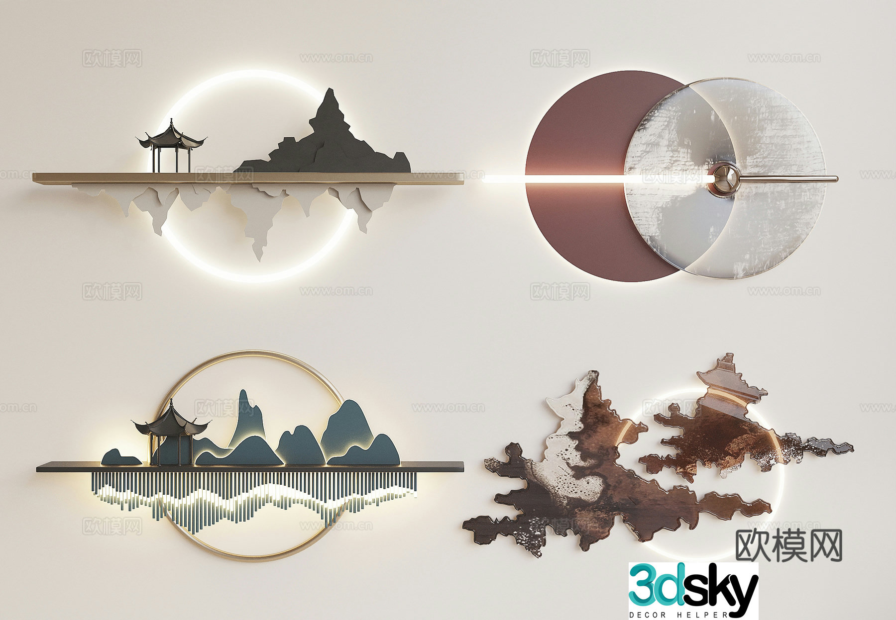 New Chinese style wall decoration 3D model