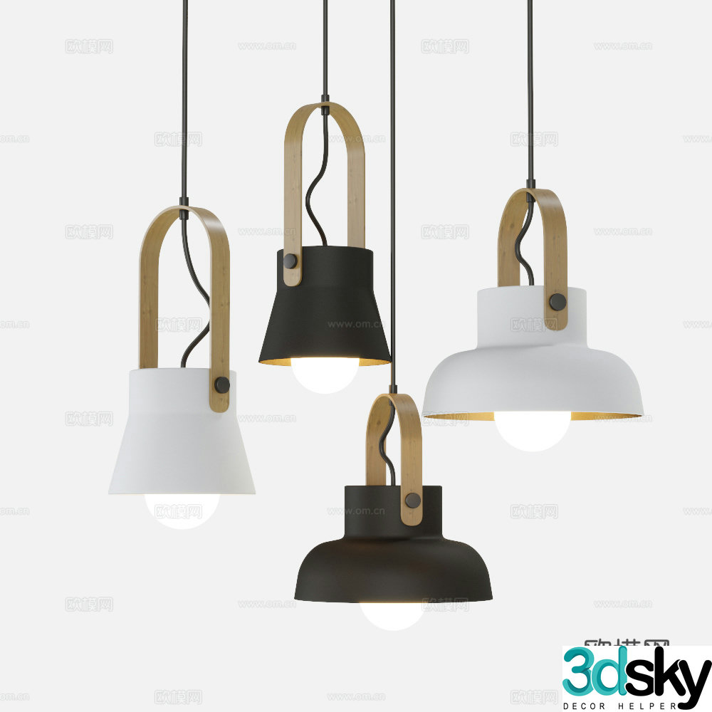Nordic log decorative small chandelier 3d model