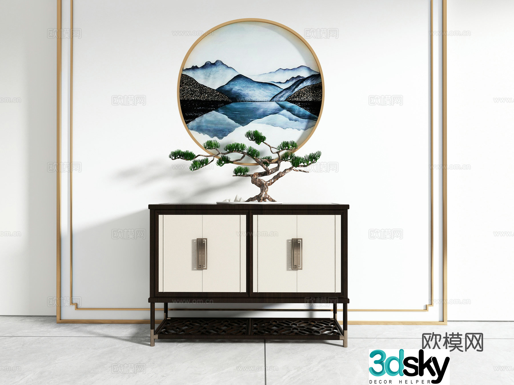 Chinese style entrance decorative cabinet 3D model