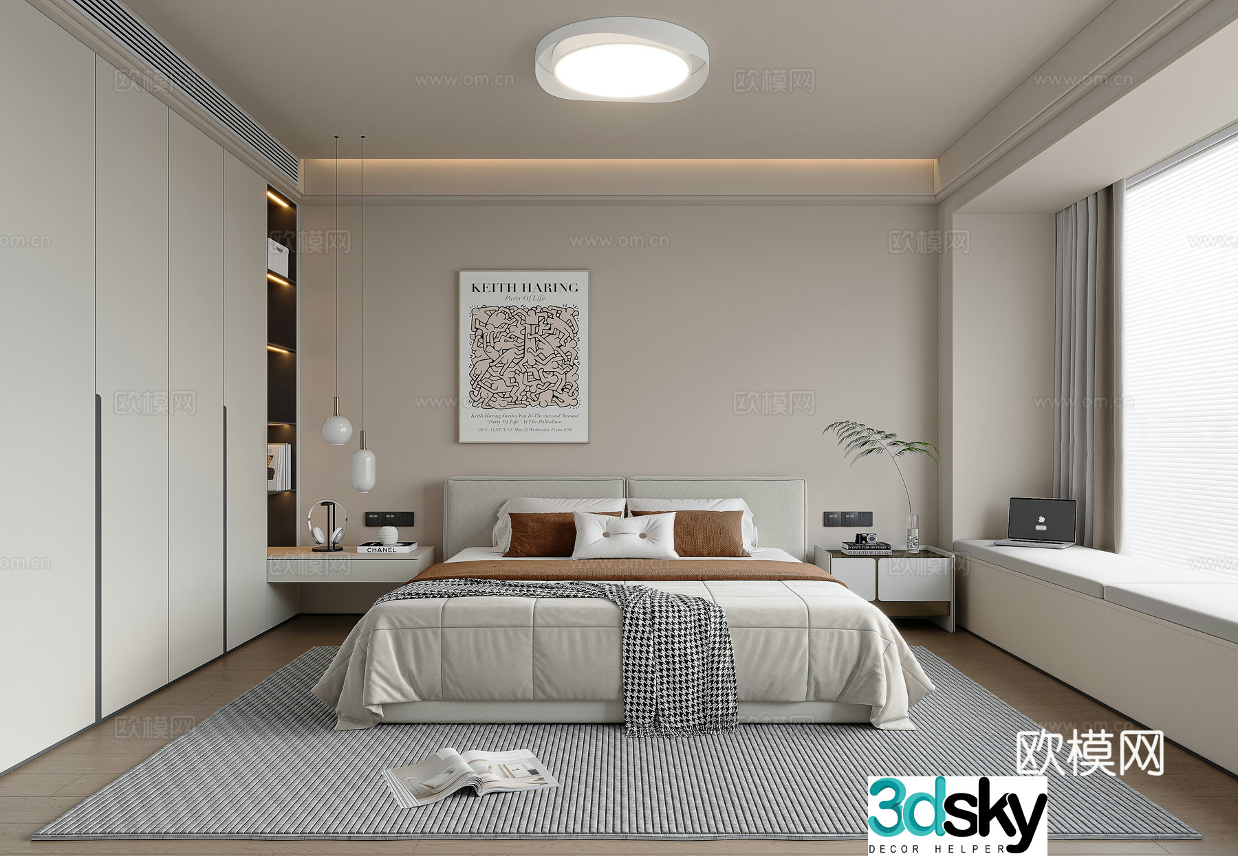 Modern Cream Bedroom 3d Model