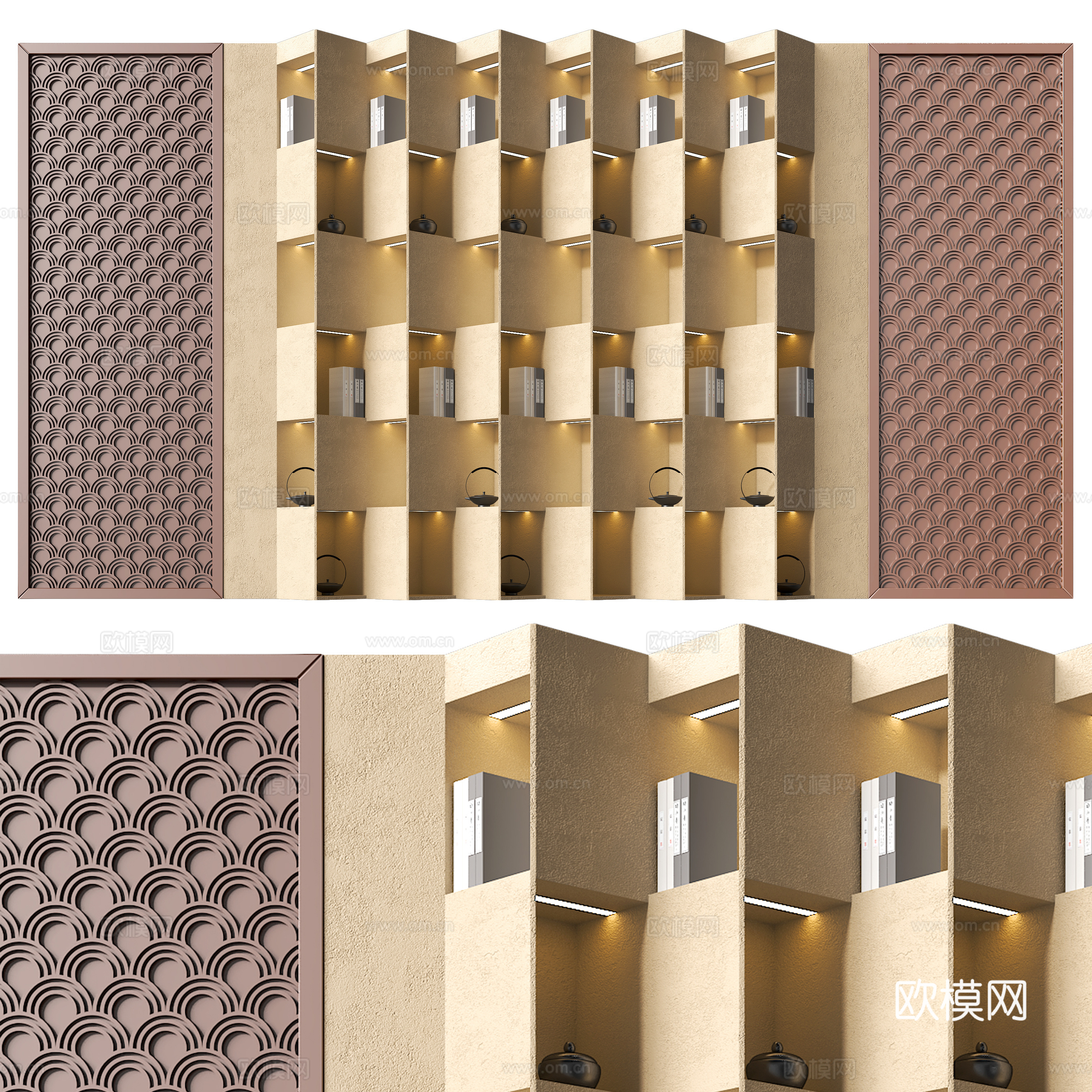 Chinese tea room background wall 3d model