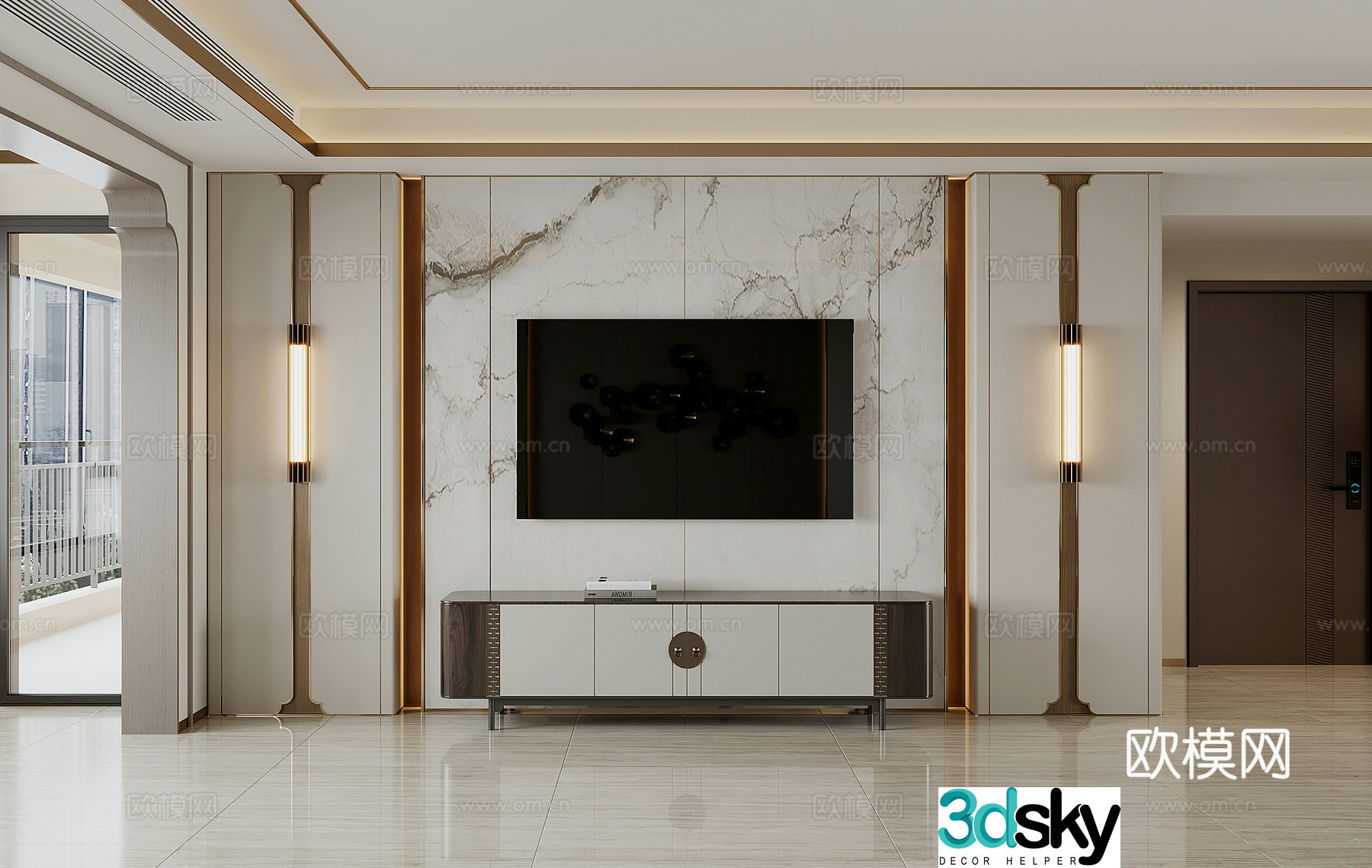 New Chinese style background wall 3d model
