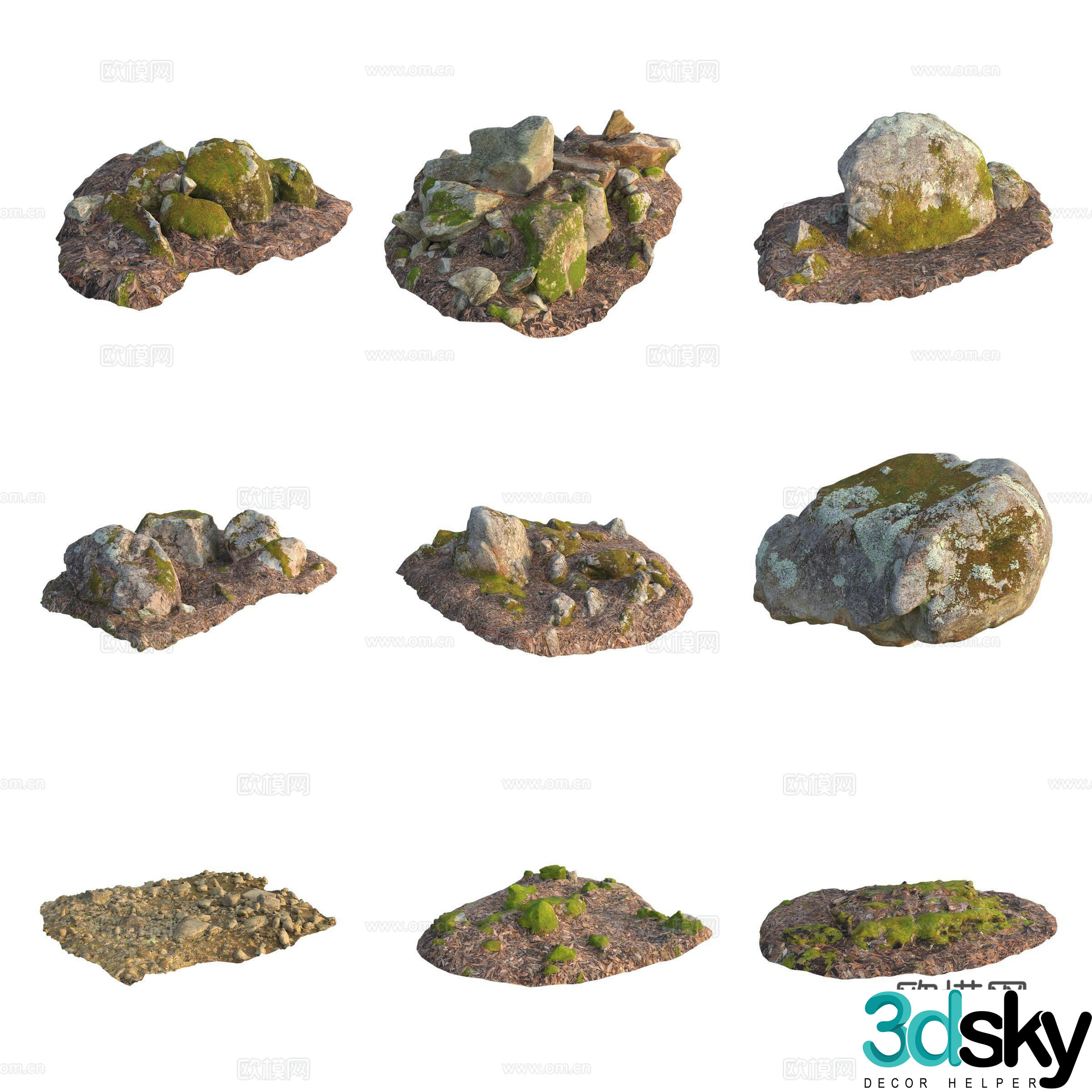Moss Stone Boulder Rock 3D Model