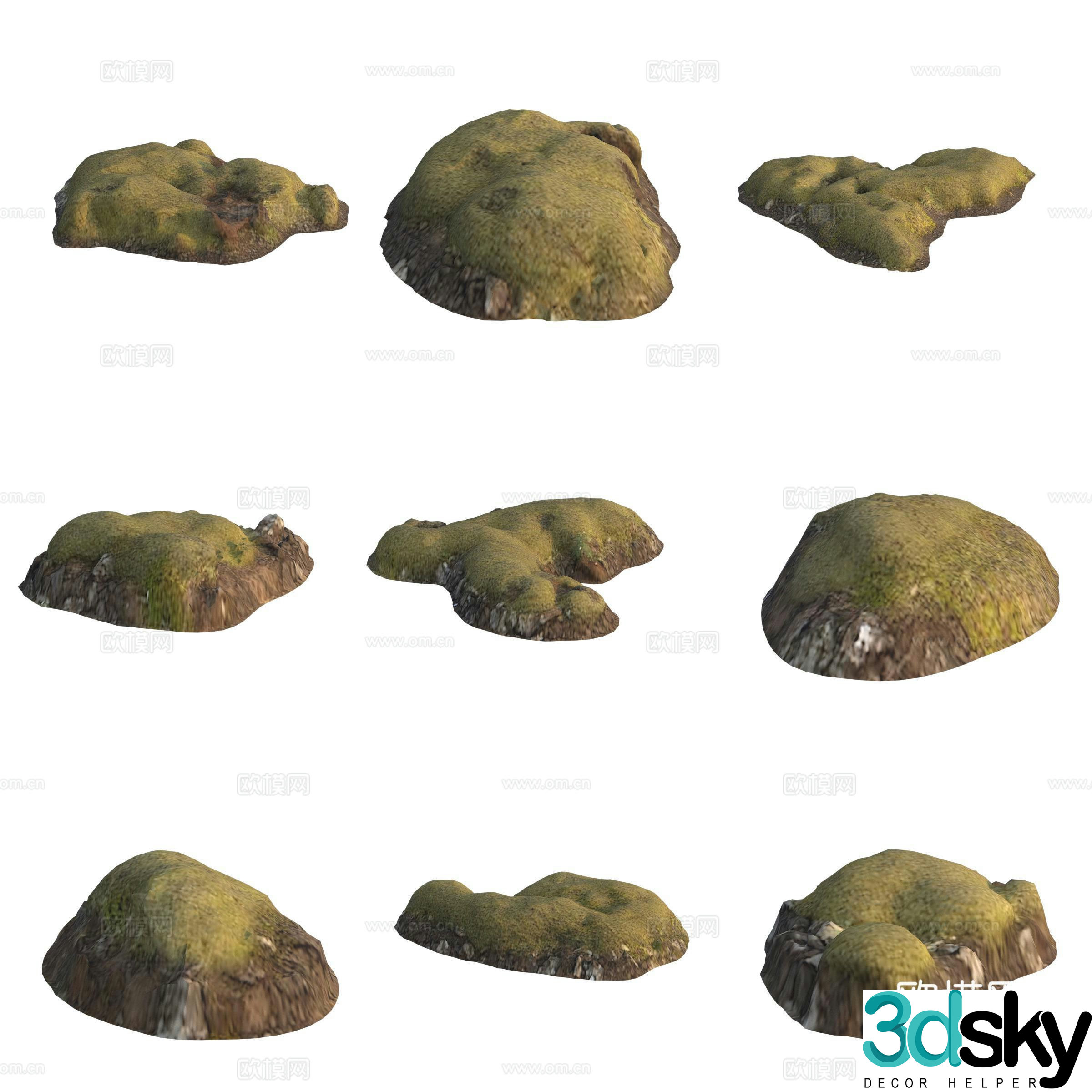 Moss Stone Boulder Rock 3D Model