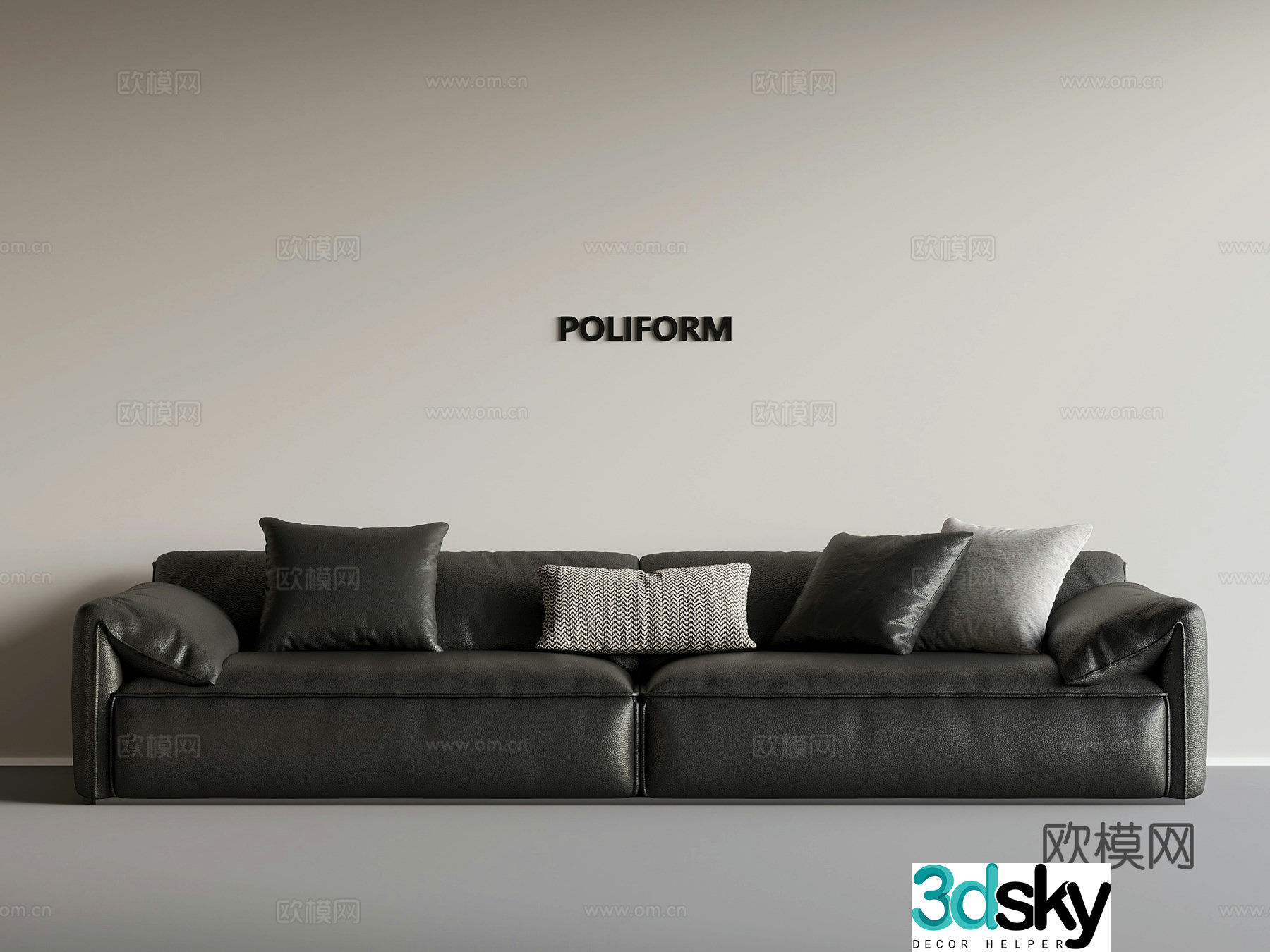 Modern minimalist sofa multi-person sofa straight-row sofa leather sofa 3D model