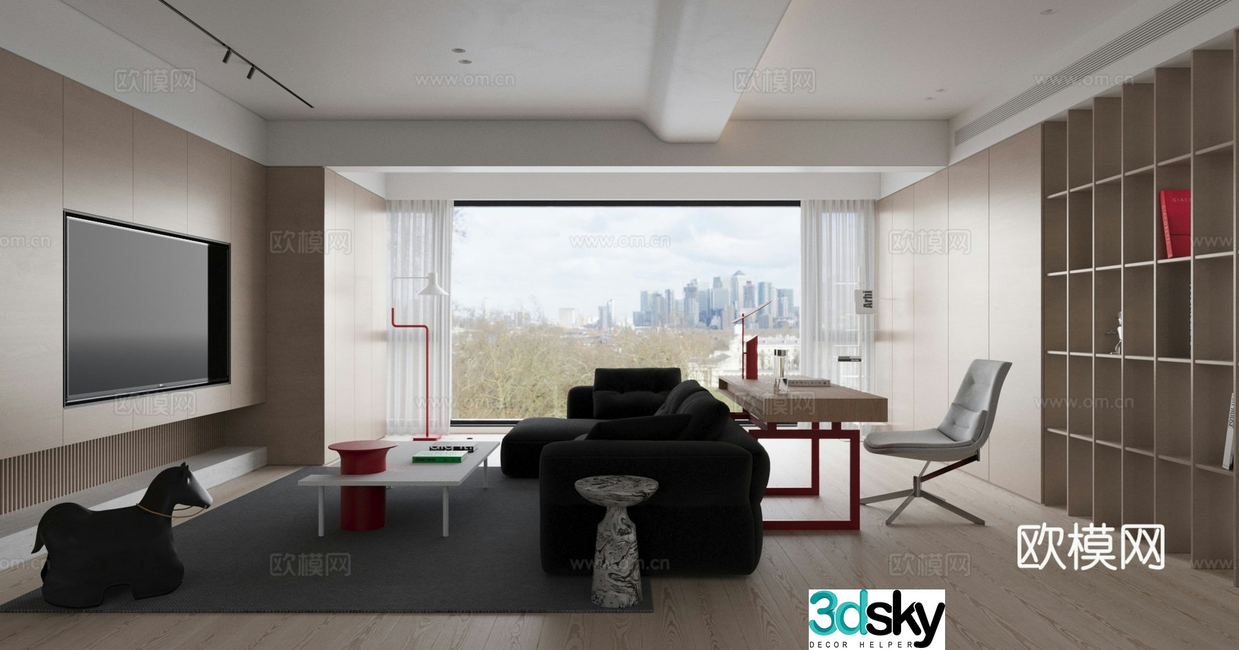 Modern living room study sofa coffee table carpet 3d model