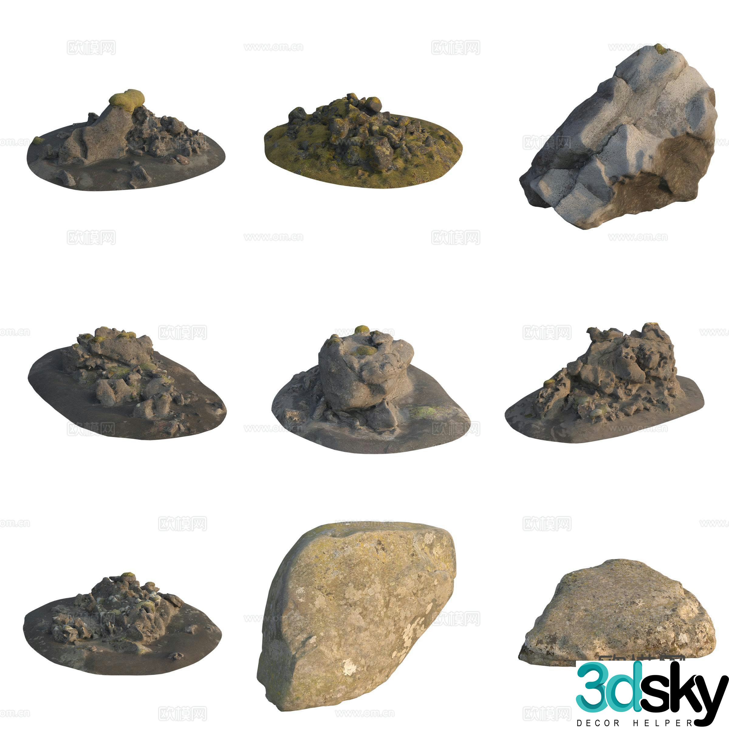 Moss Stone Boulder Rock 3D Model