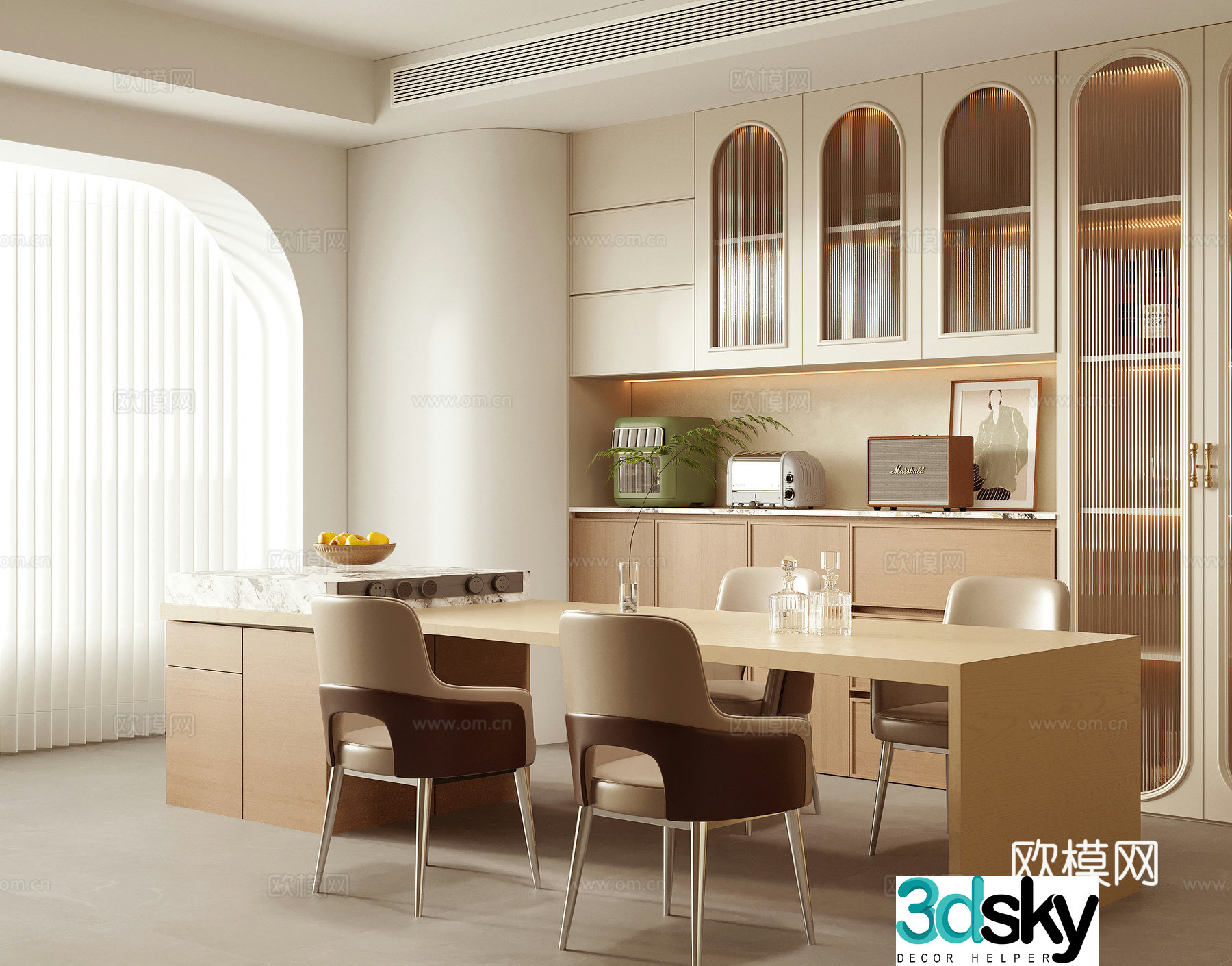 French restaurant wine cabinet bar dining table and chair table and chair combination 3D model