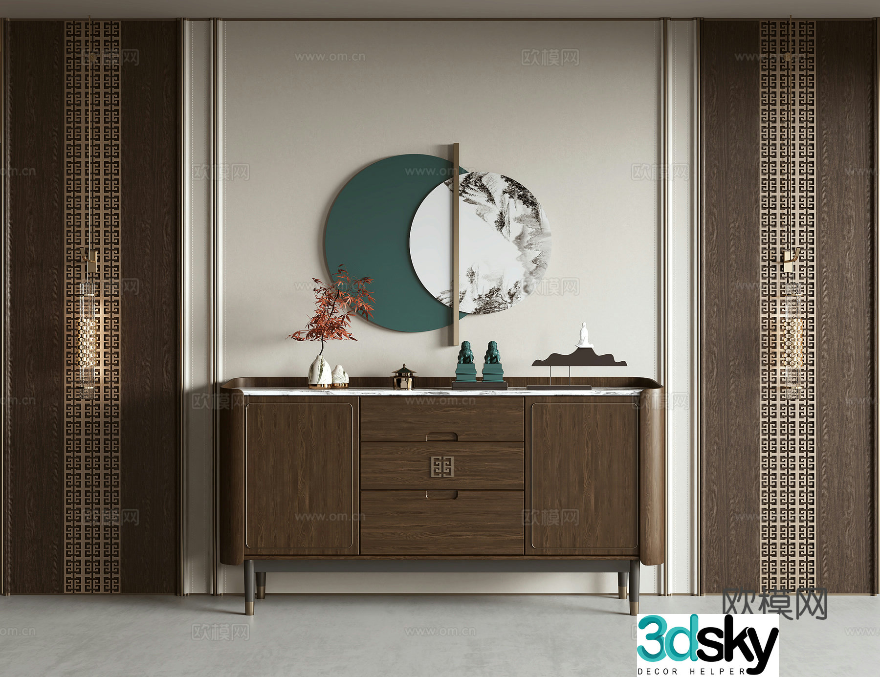New Chinese side cabinet entrance cabinet 3D model