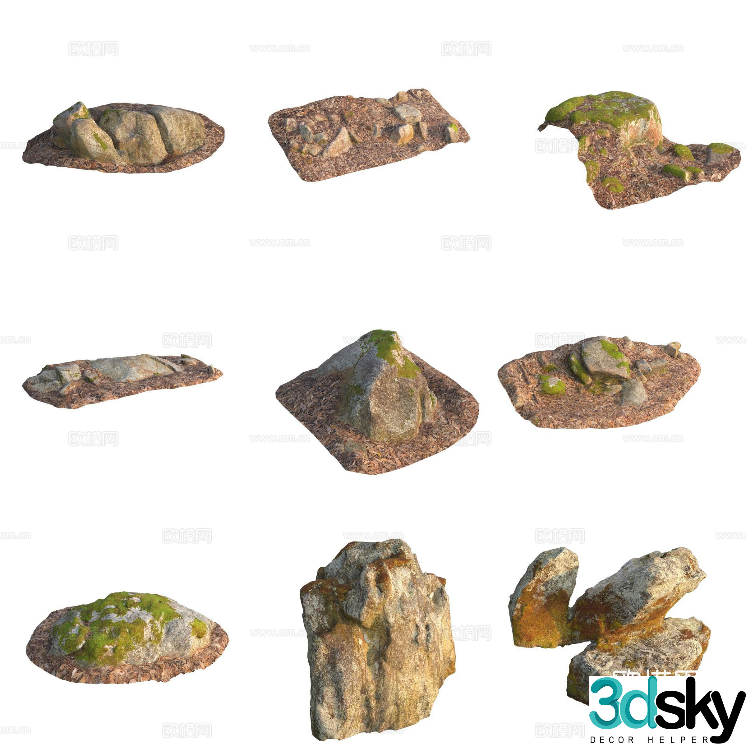 Moss Stone Boulder Rock 3D Model