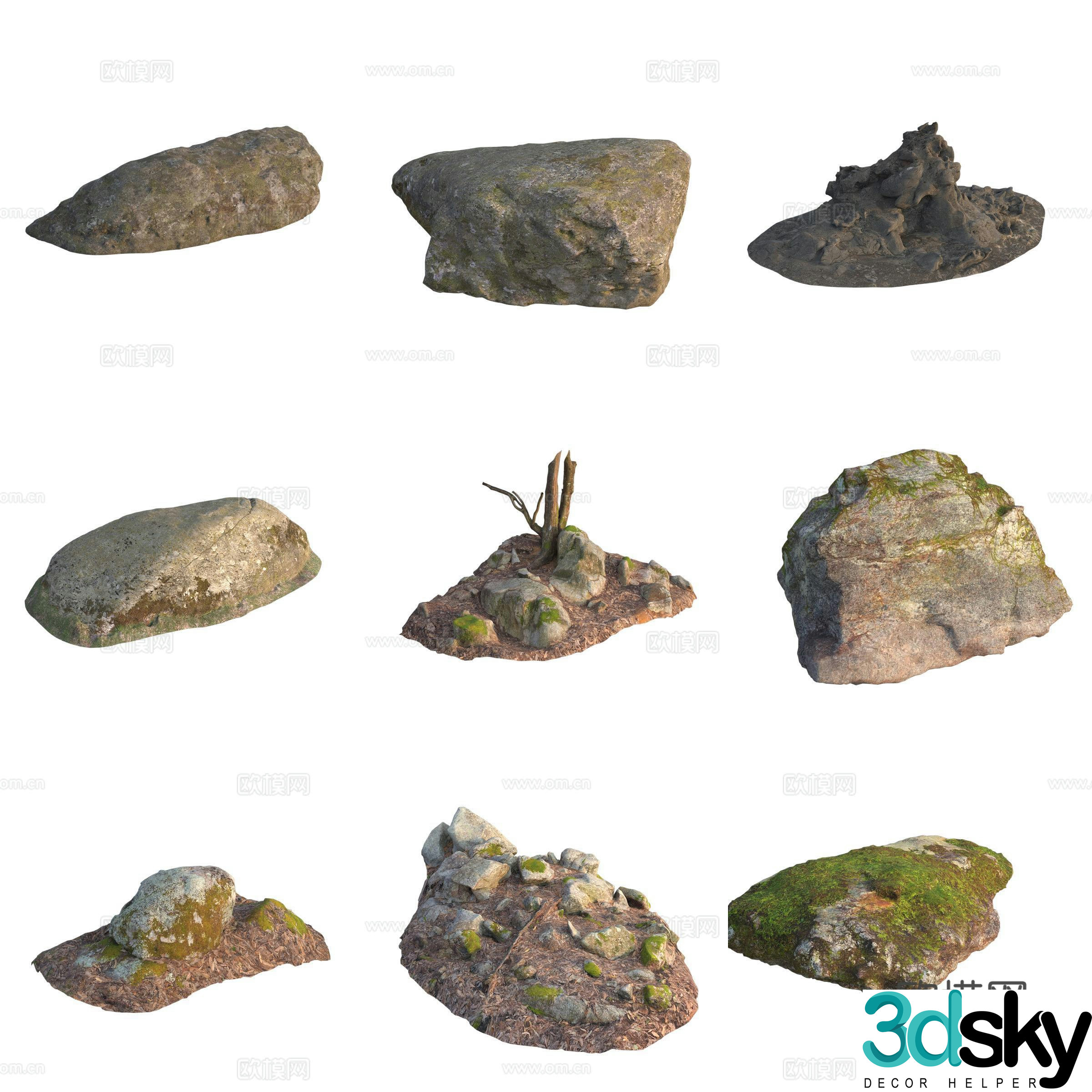 Moss Stone Boulder Rock 3D Model