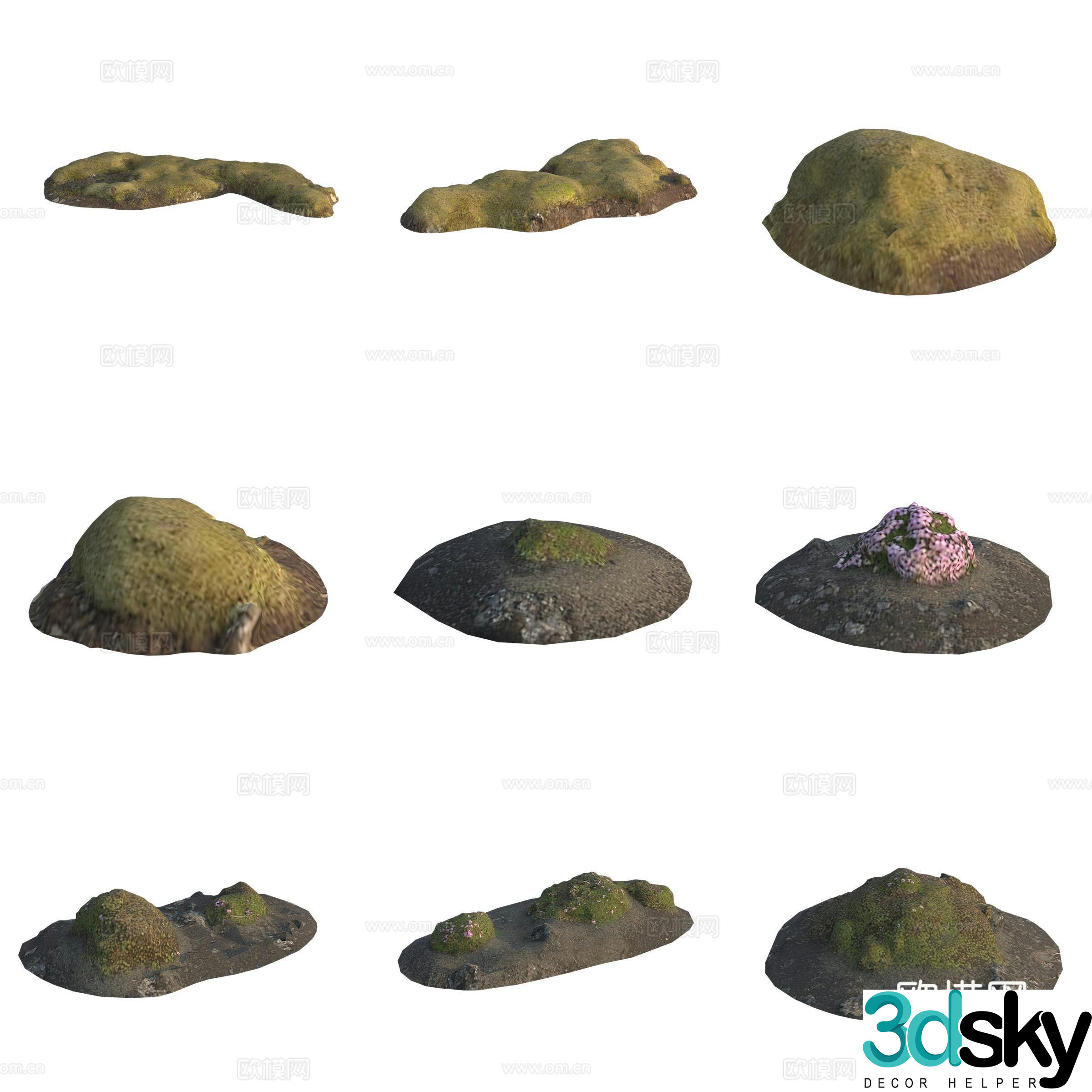Moss Stone Boulder Rock 3D Model
