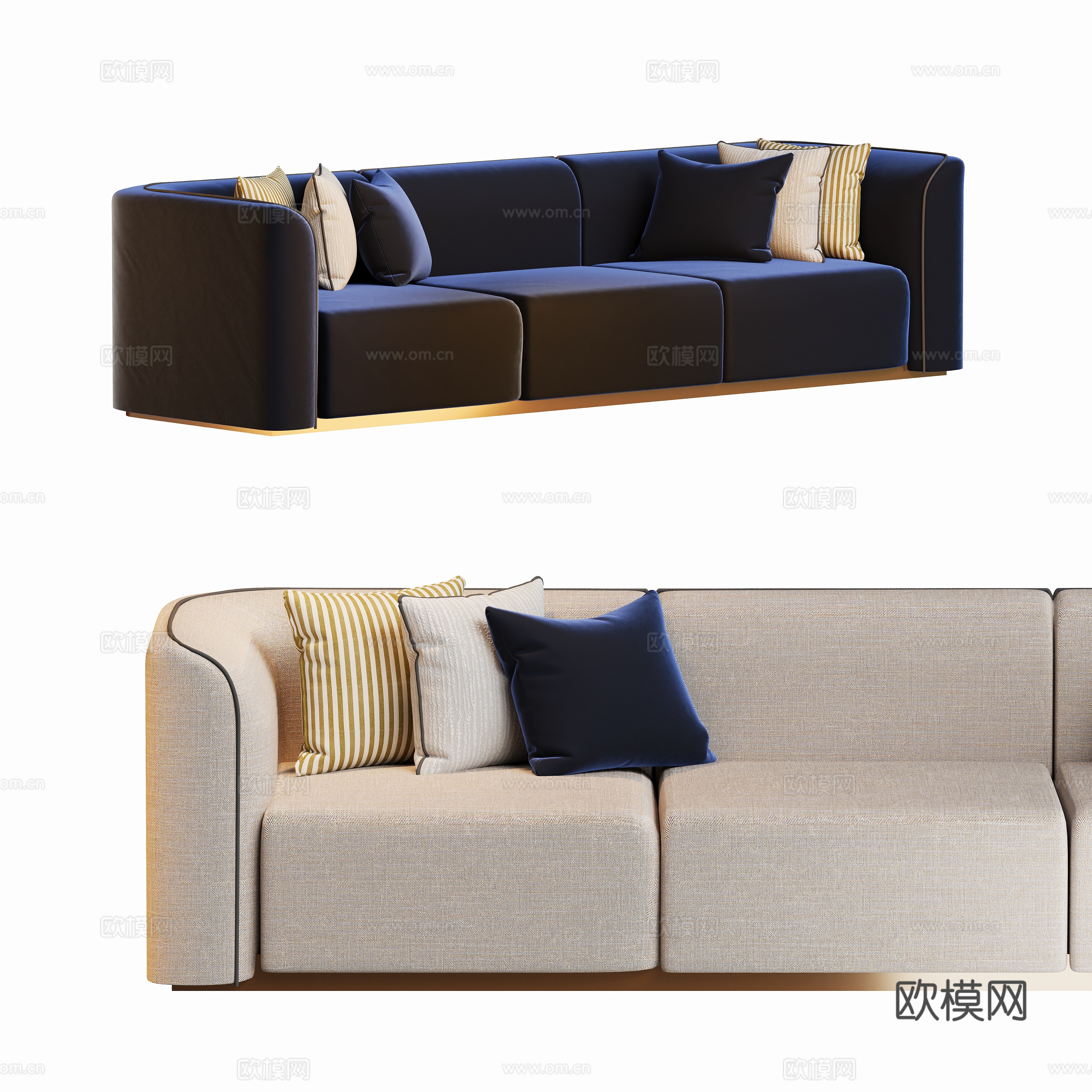 Modern straight three-person sofa 3D model