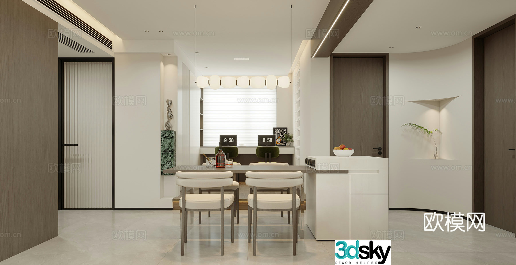 Modern minimalist living restaurant 3d model