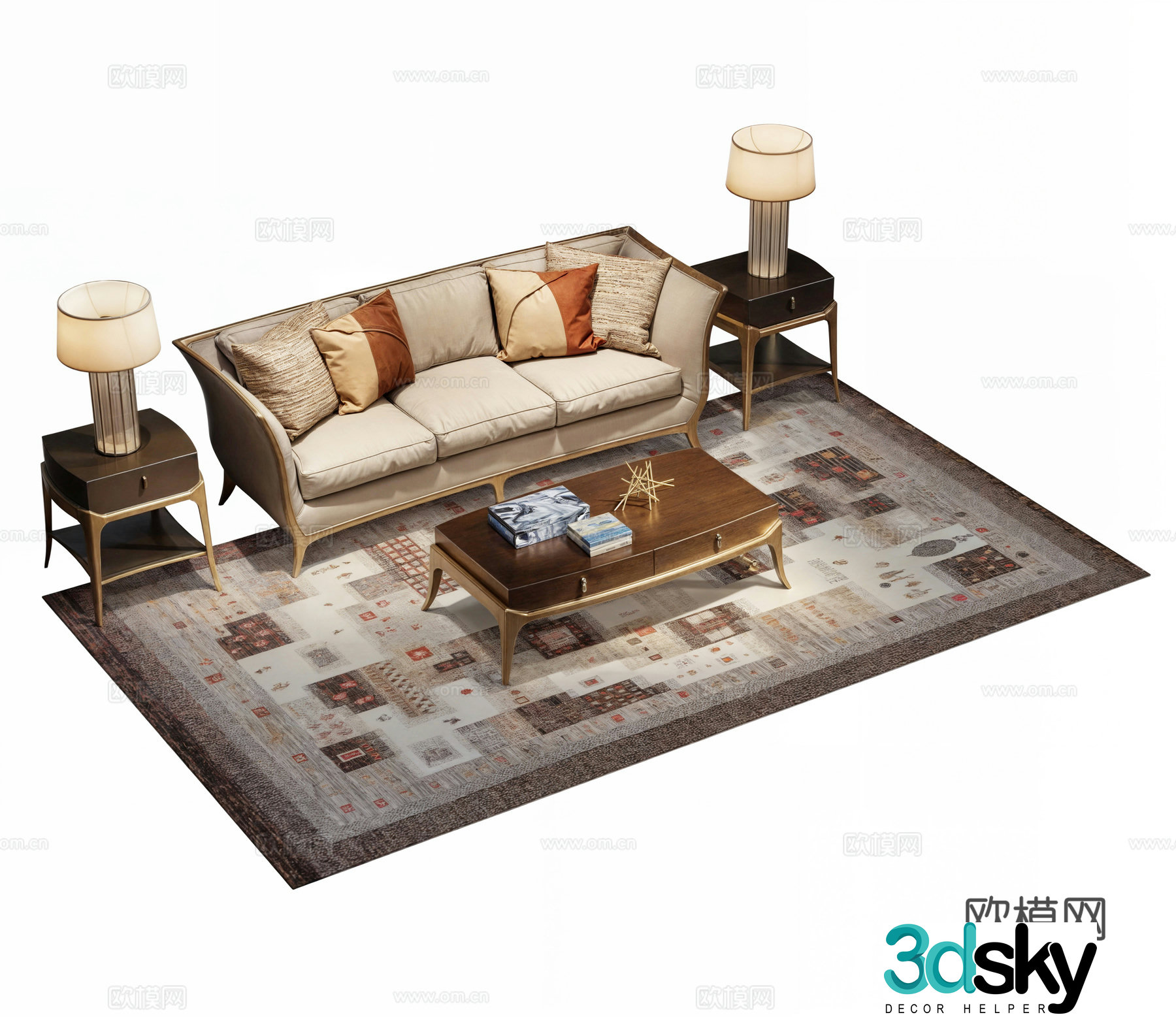 Modern simple European sofa coffee table combination 3D model