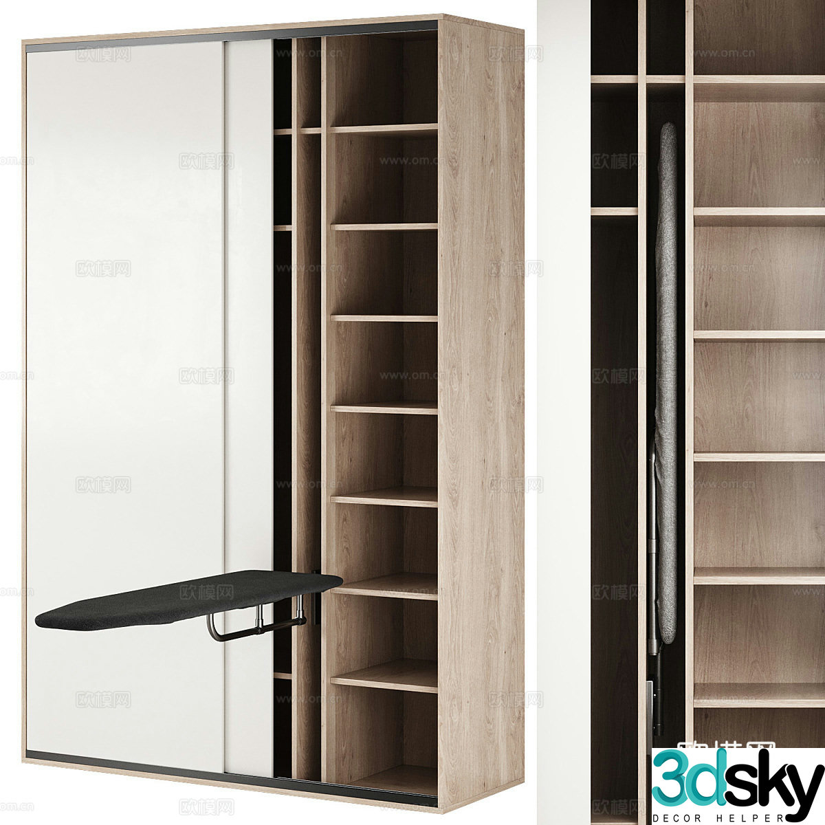 Wardrobe Storage Cabinet Balcony Wardrobe Storage Cabinet Ironing Board Ironing Hanger 3D Model