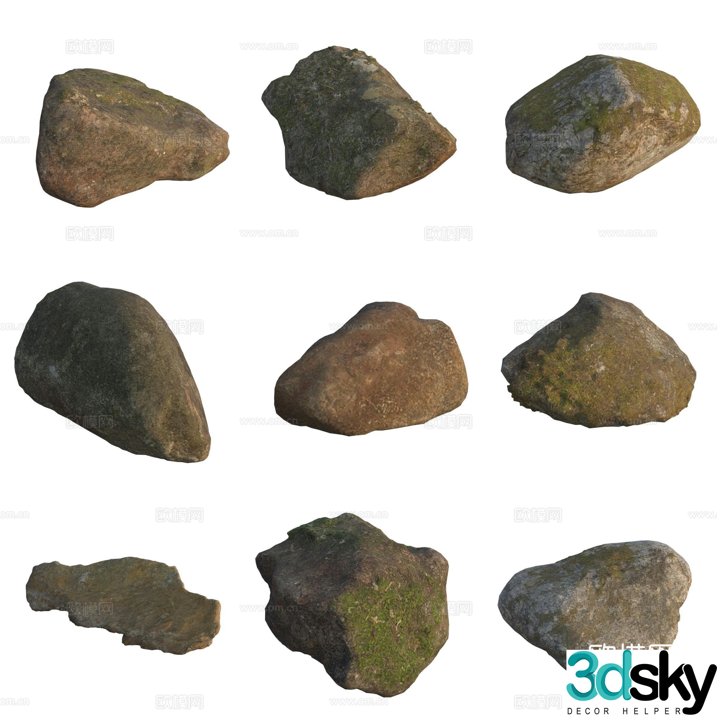 Moss Stone Boulder Rock 3D Model