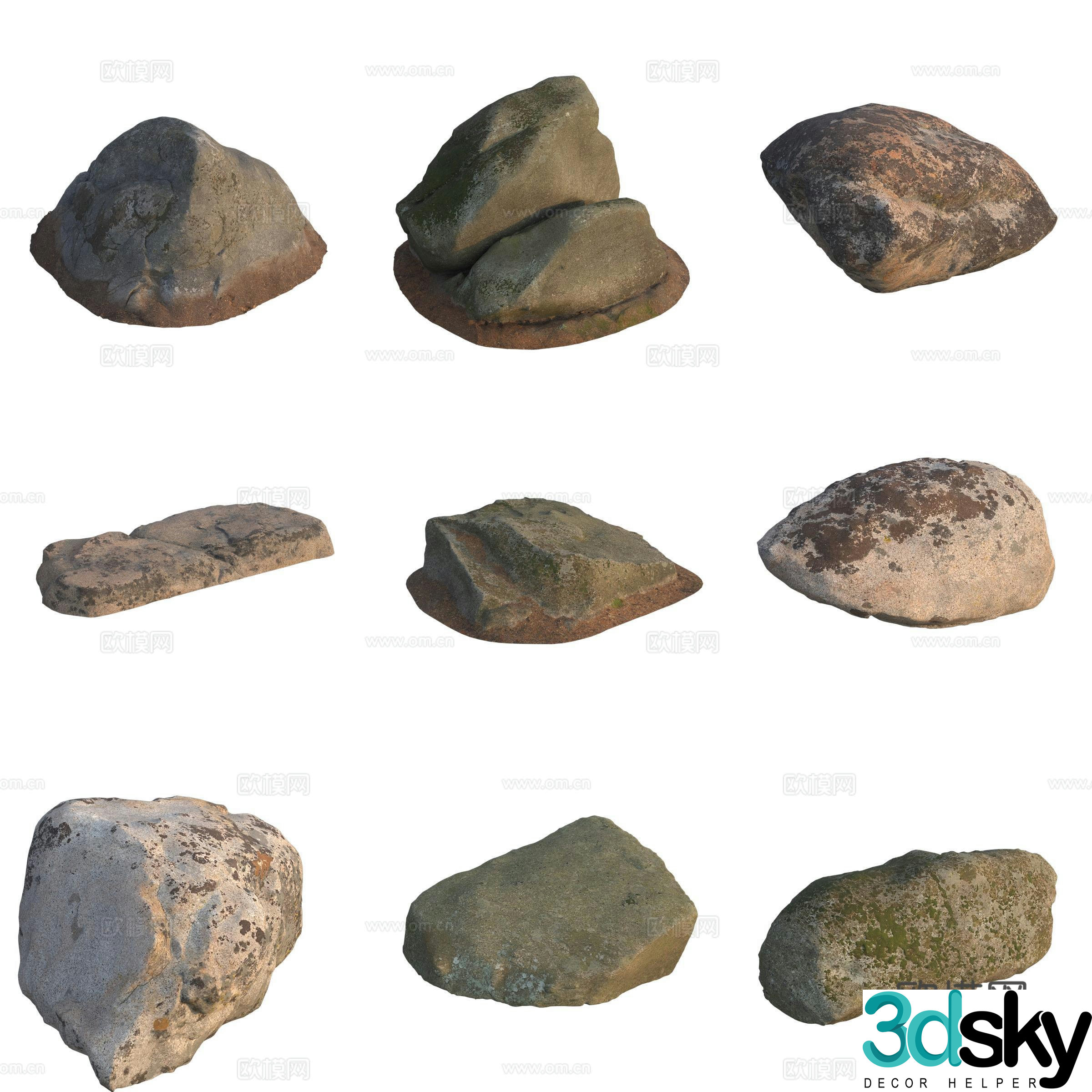 Moss Stone Boulder Rock 3D Model