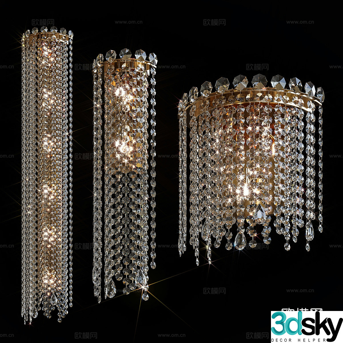 Wall lamp combination Light luxury wall lamp Hotel wall lamp Crystal wall lamp Glass wall lamp Bedside wall lamp 3D model