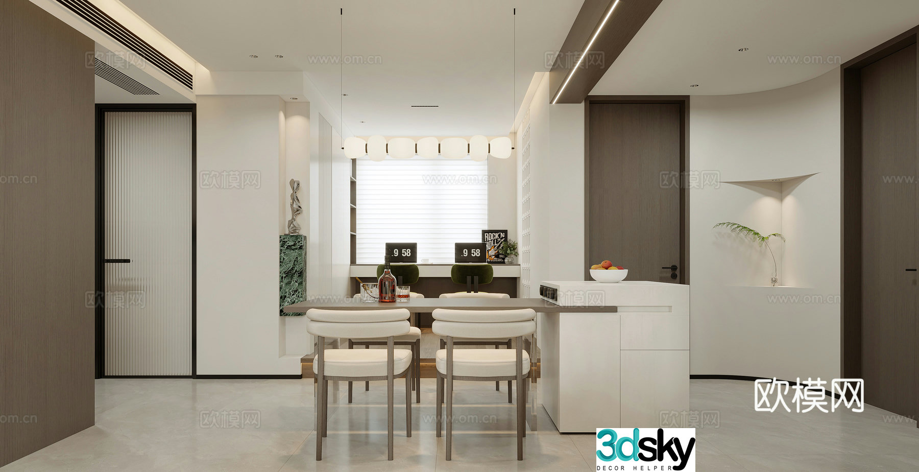Modern restaurant Modern study Desk Children’s study Office Creamy style restaurant 3d model