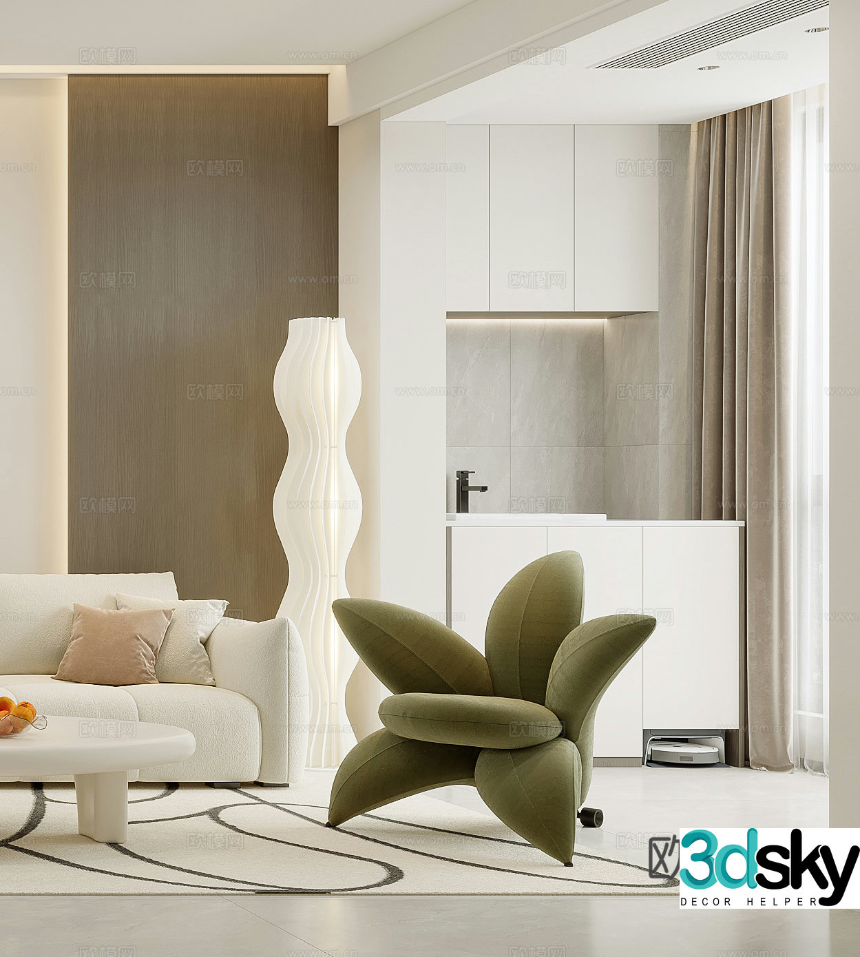 Modern leisure chair floor lamp sweeping robot single chair side table corner table washing cabinet 3d model