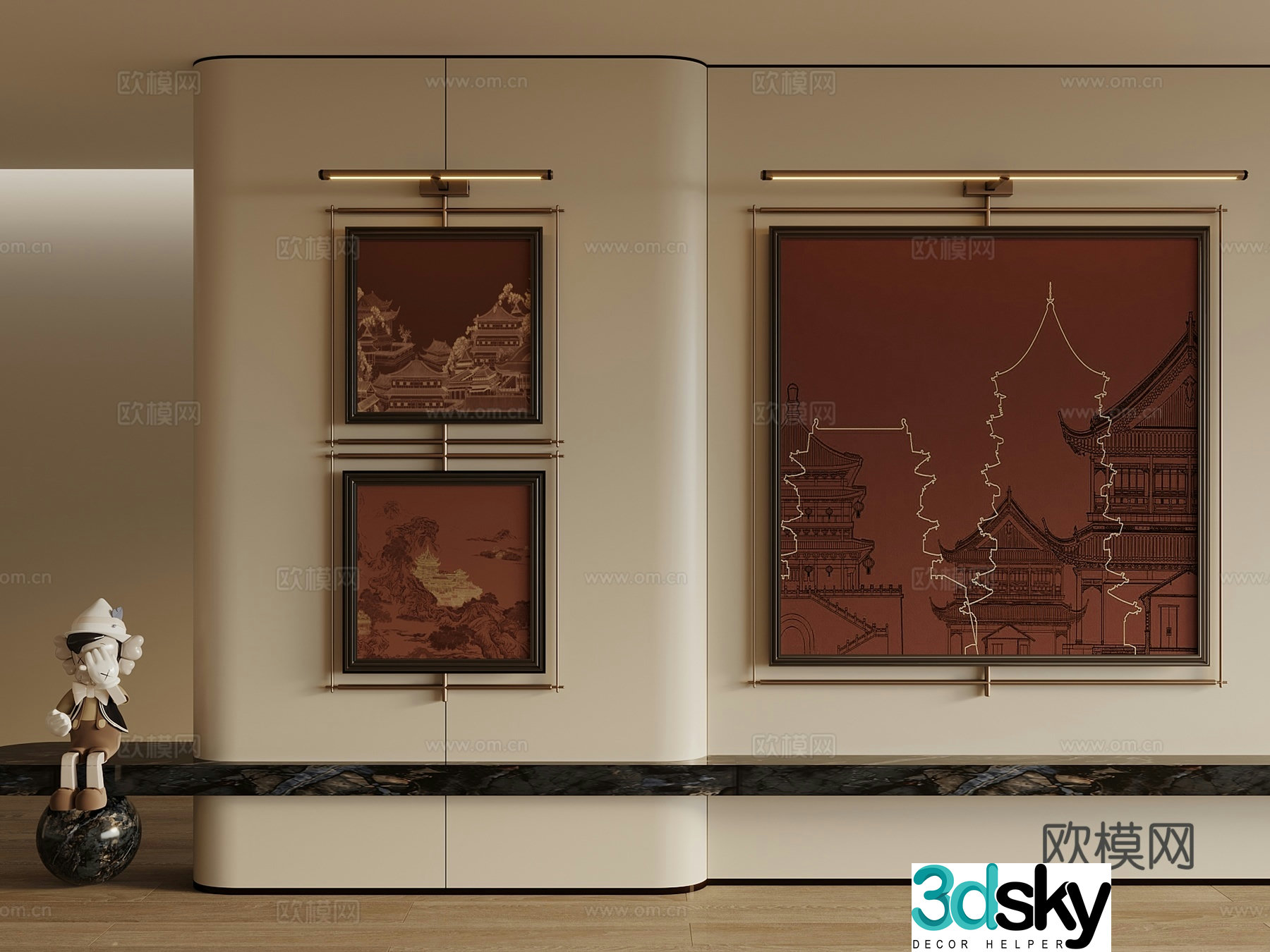 New Chinese style ancient Chinese hanging paintings decorative paintings hanging paintings picture frames living room hanging paintings 3D model