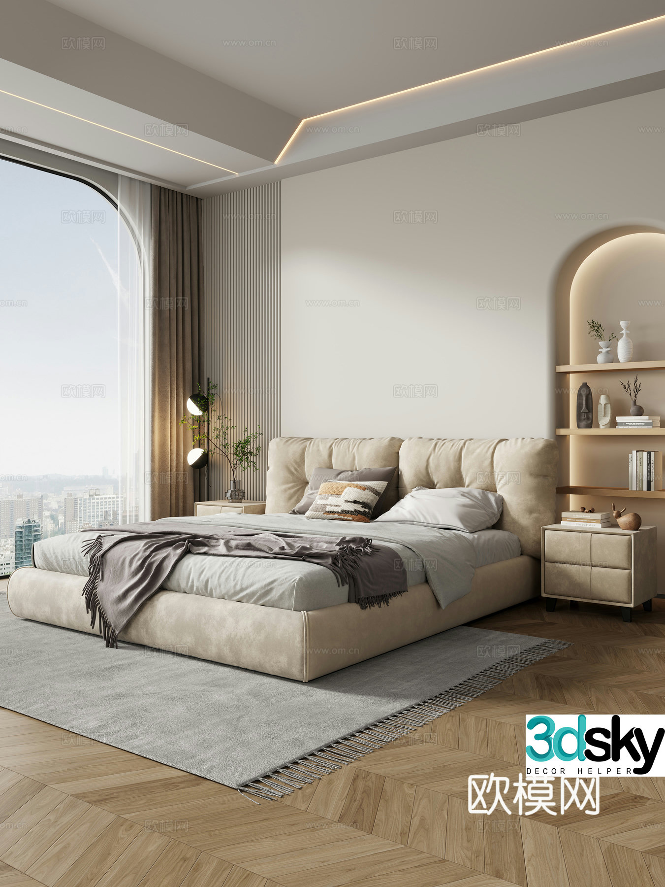 Modern creamy bedroom 3d model