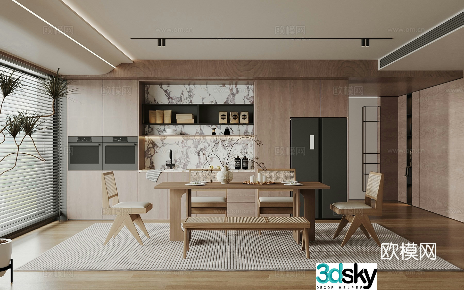 Wasabi Middle Style Restaurant Wasabi Style Dining Table and Chair Middle Style Dining Table and Chair Sideboard 3D Model
