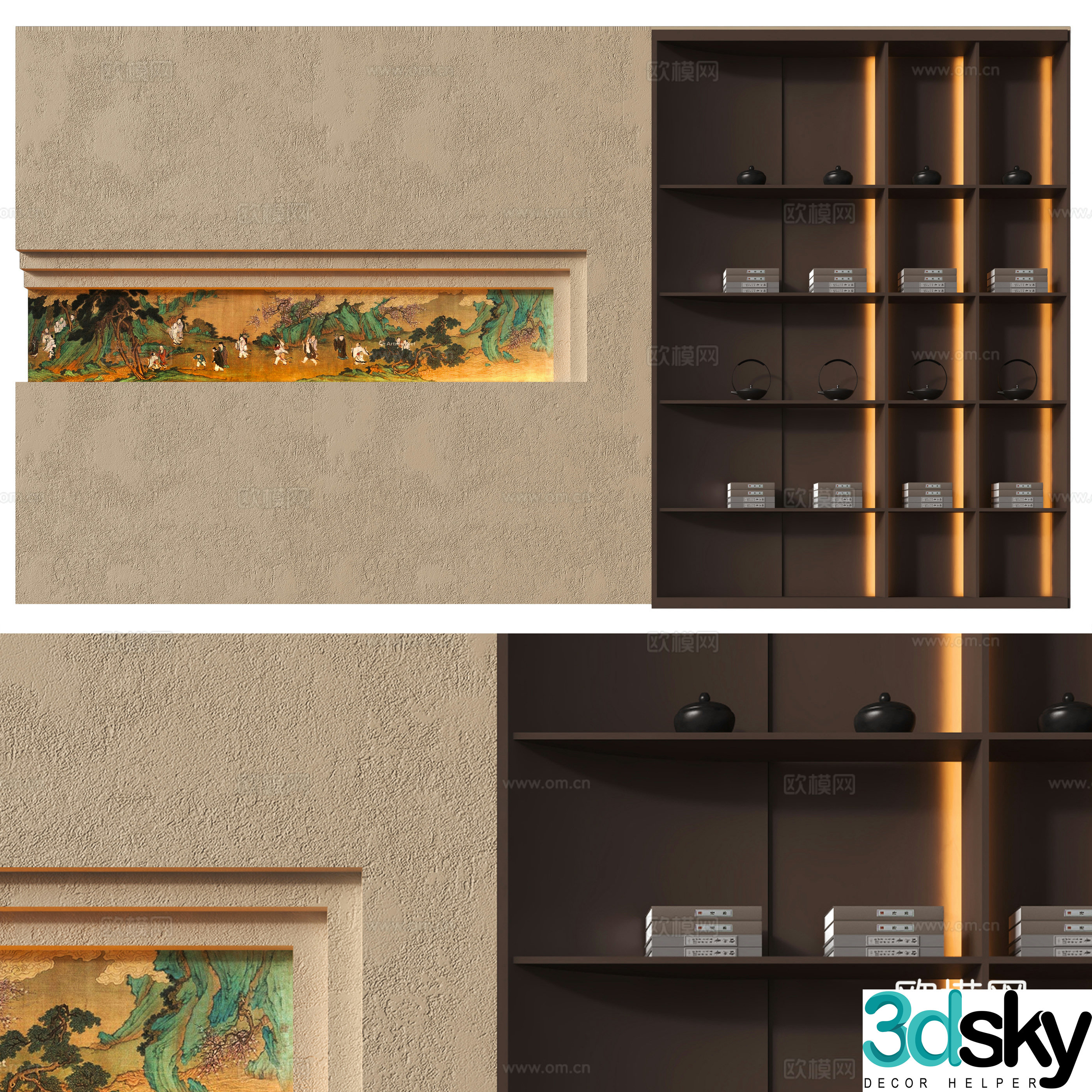 Chinese tea room background wall 3d model