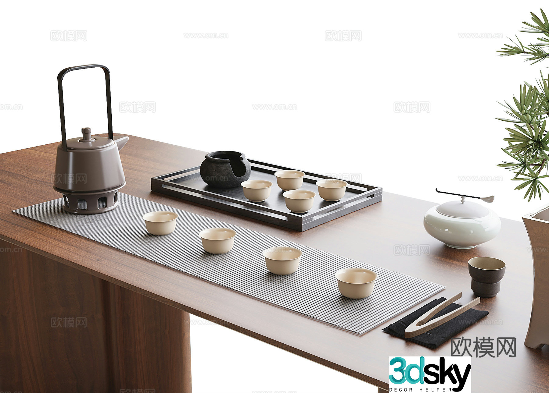 Modern tea set ornaments 3d model