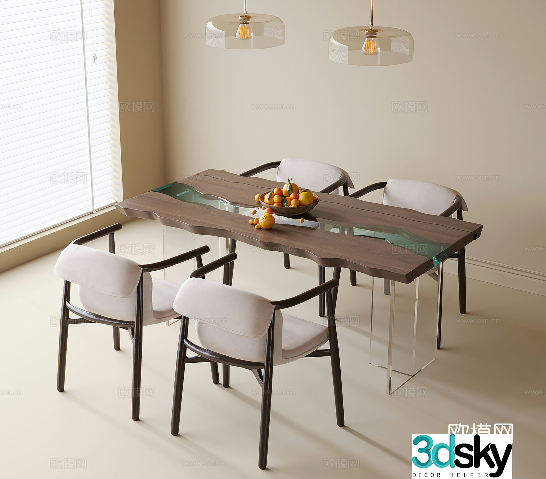 Modern dining table and chair combination dining chair chandeliers 3d model