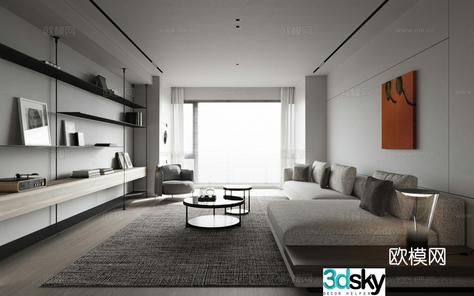 Modern living and dining room living room dining sofa dining table coffee table 3d model