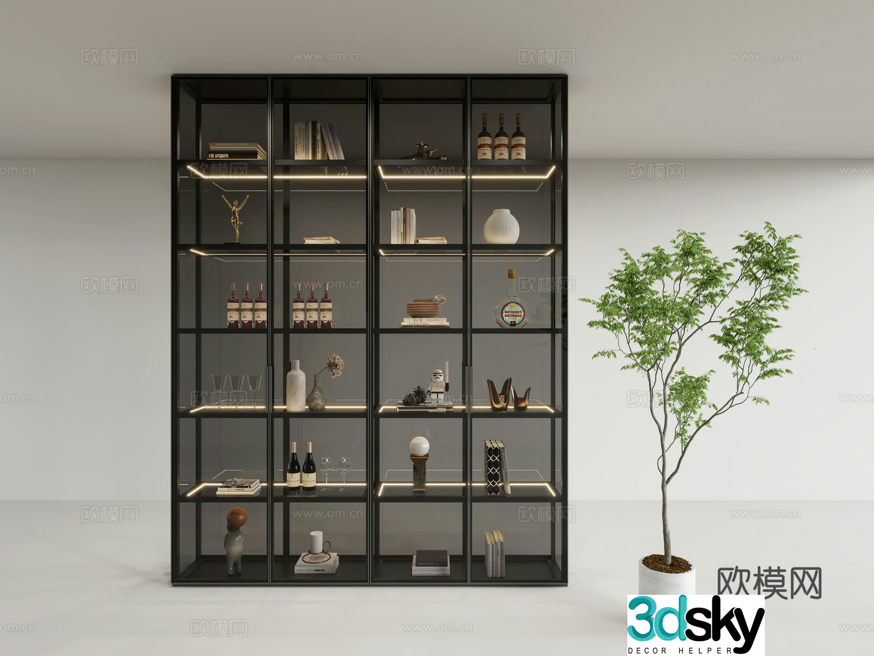 Modern Italian glass cabinet glass wine cabinet glass bookcase glass decoration cabinet glass entrance cabinet 3D model