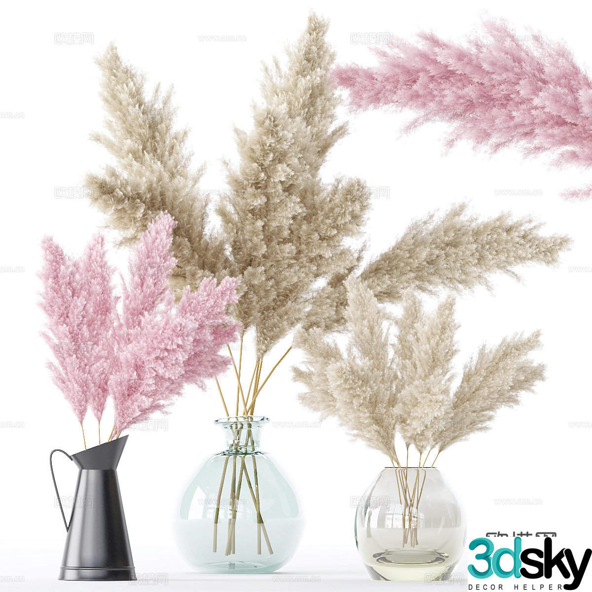 Modern vase flower art dry branches dog tail grass 3d model