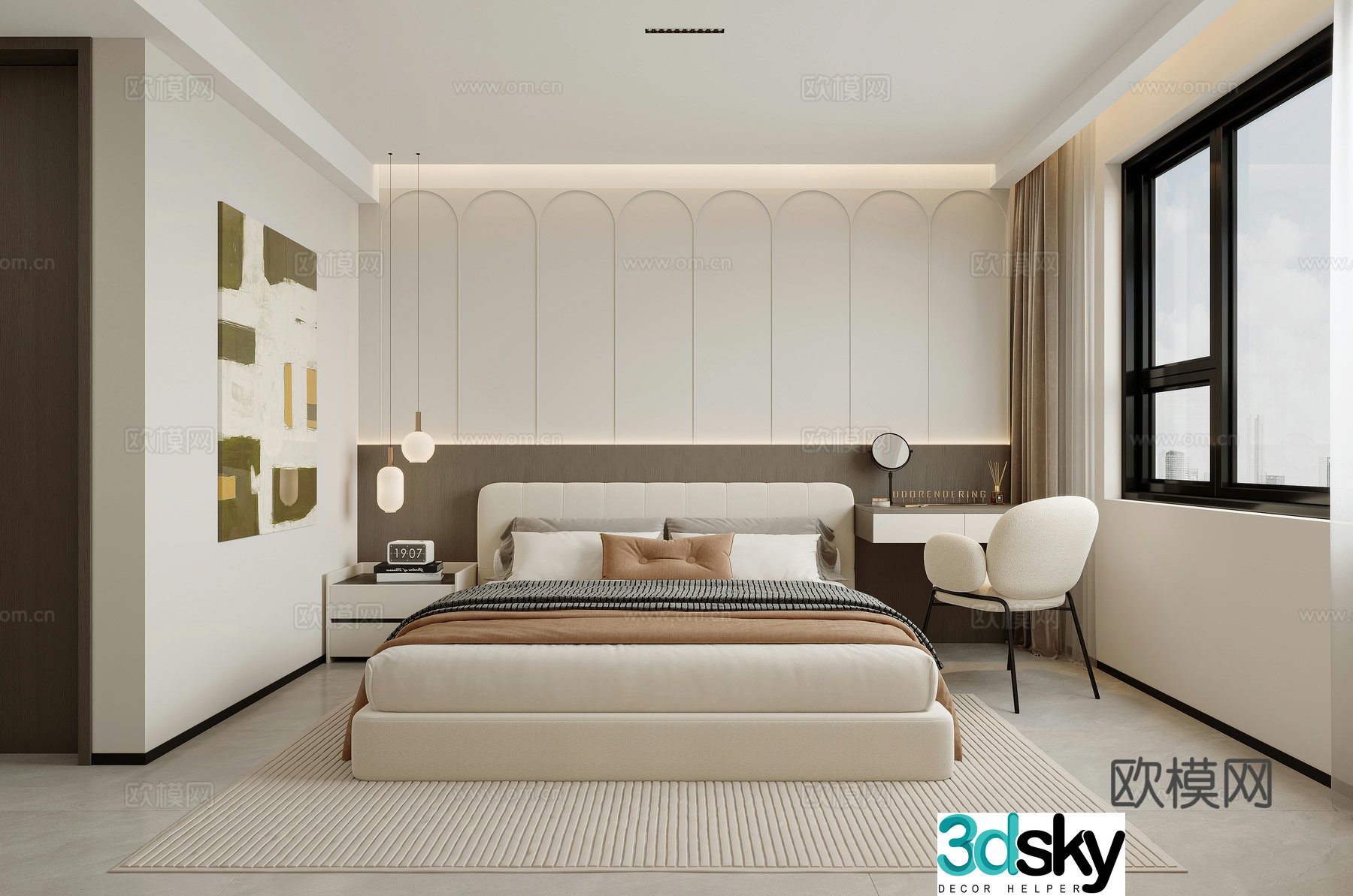 Modern bedroom Simple creamy bedroom Chandelier Desk Dressing table Chandelier G533d model