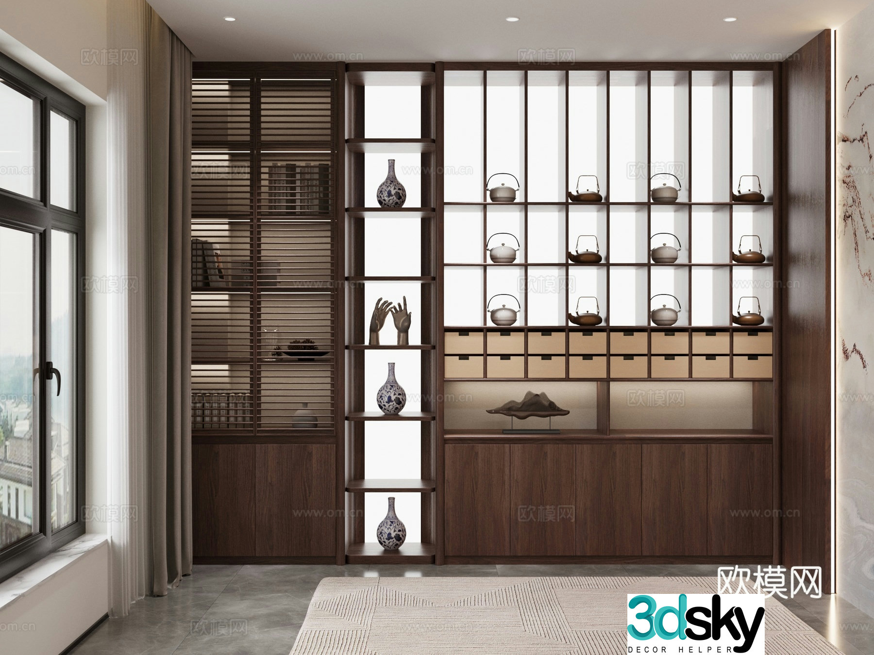 New Chinese-style tea cabinet decoration cabinet storage cabinet display cabinet tea room 3D model