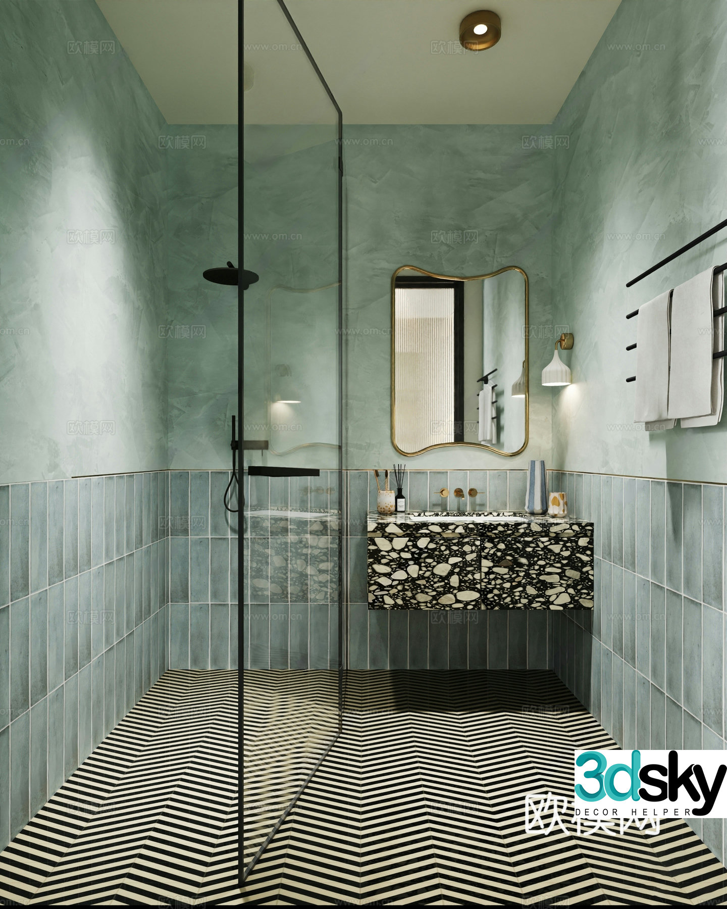 Modern French Mixed-up Children’s Bathroom Shower Shower Bathroom Cabinet Mirror Towel 3D Model