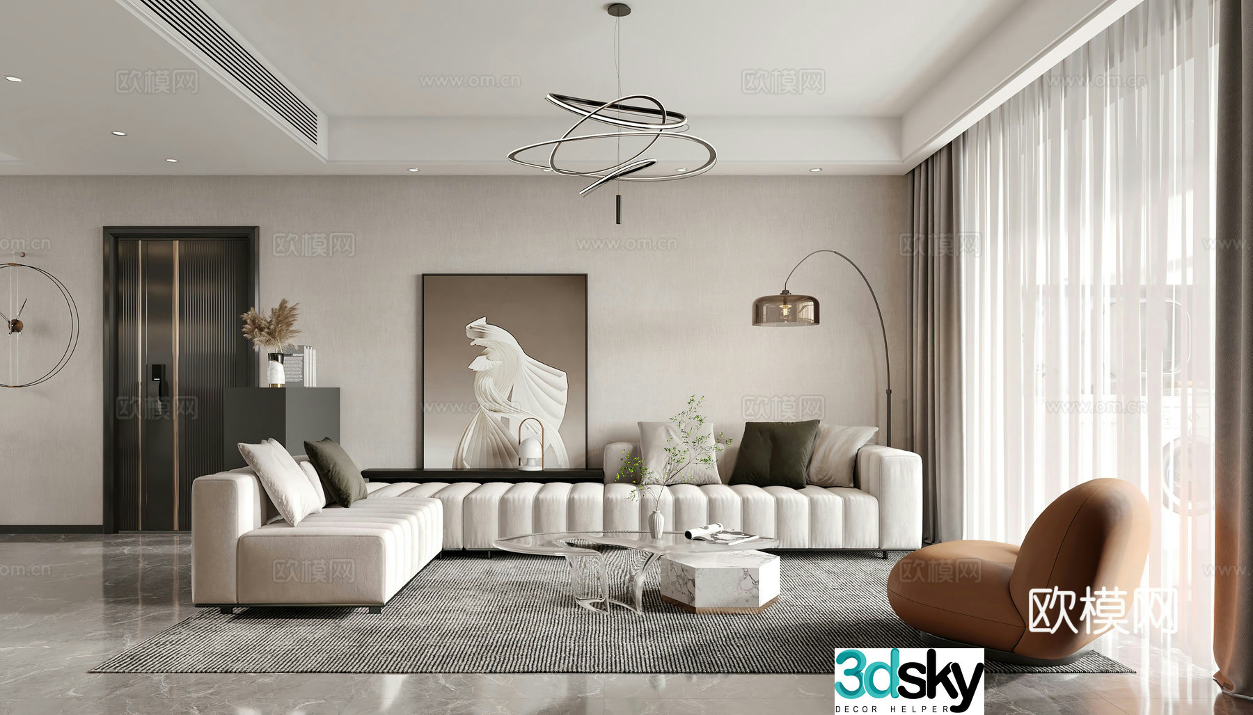Modern living room Combination sofa Floor lamp Leisure chair Light luxury Modern living room Entrance door 3D model