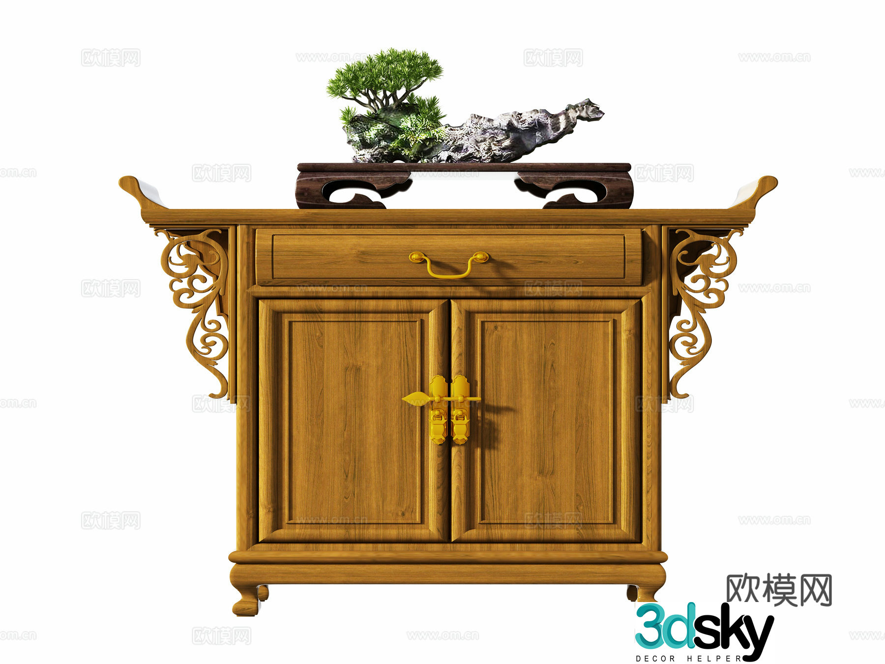 Chinese style entrance cabinet end view cabinet 3D model