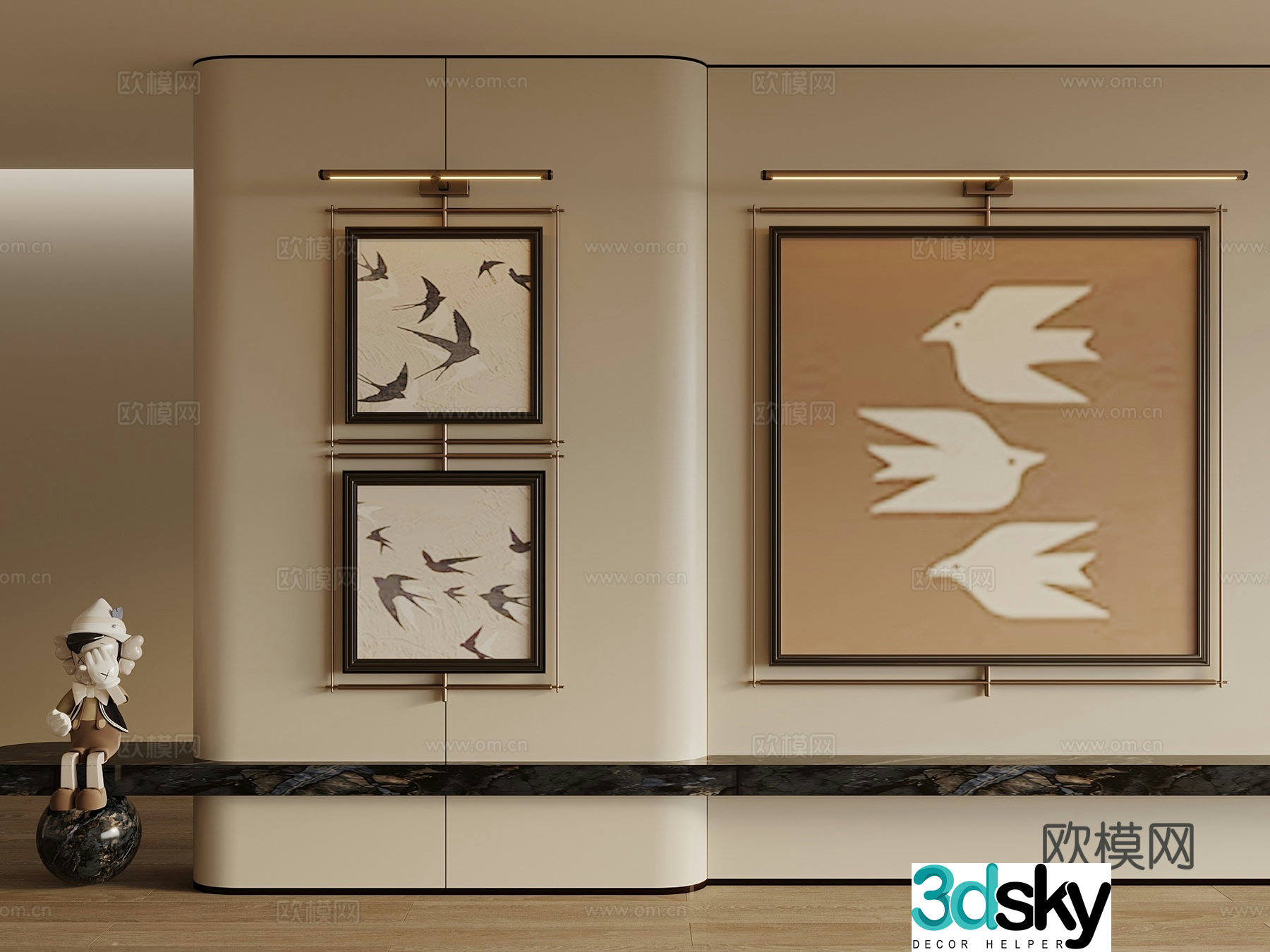 New Chinese style ancient Chinese hanging paintings decorative paintings hanging paintings picture frames living room hanging paintings 3D model