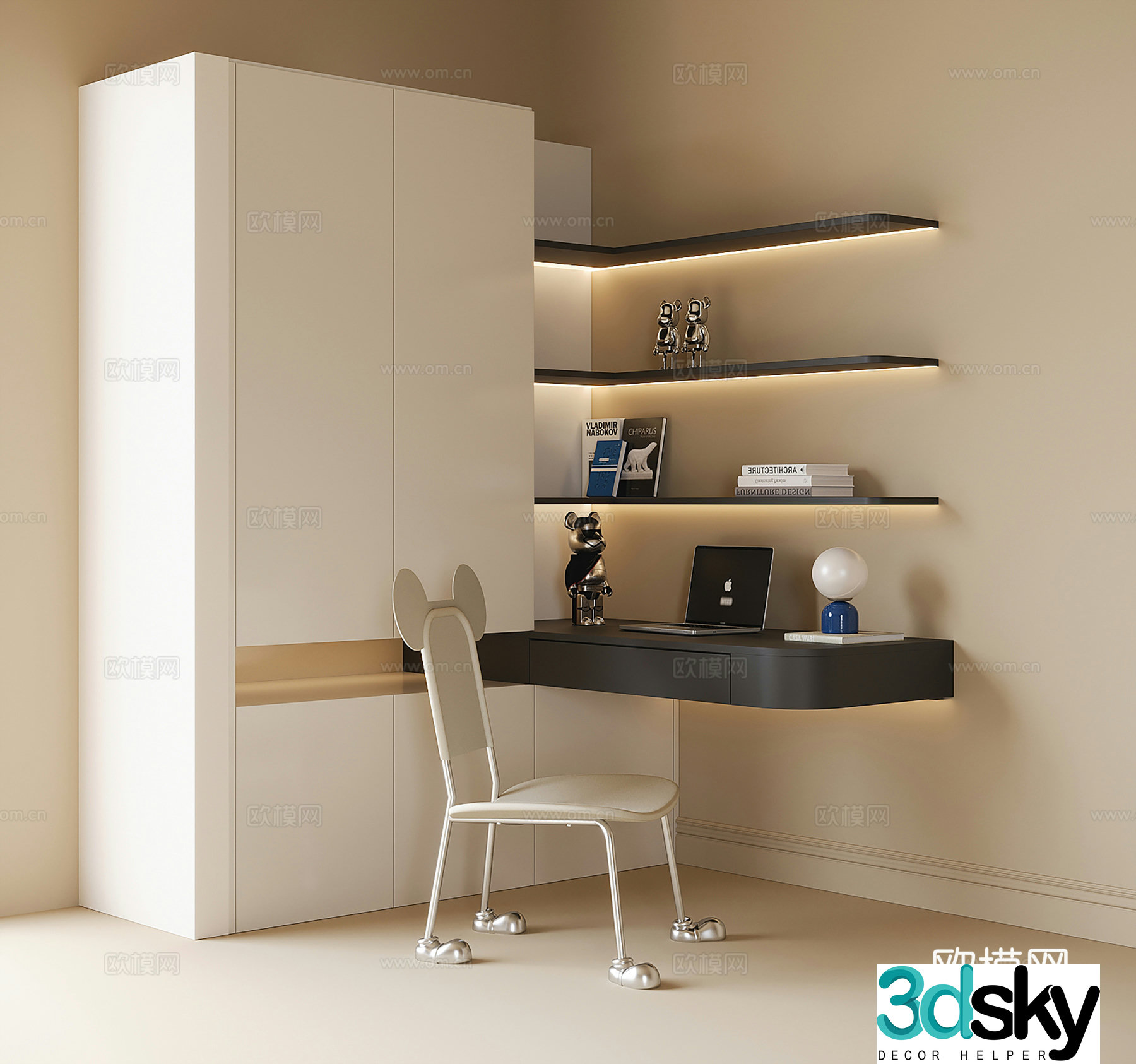 Modern children’s desk wardrobe integrated 3D model